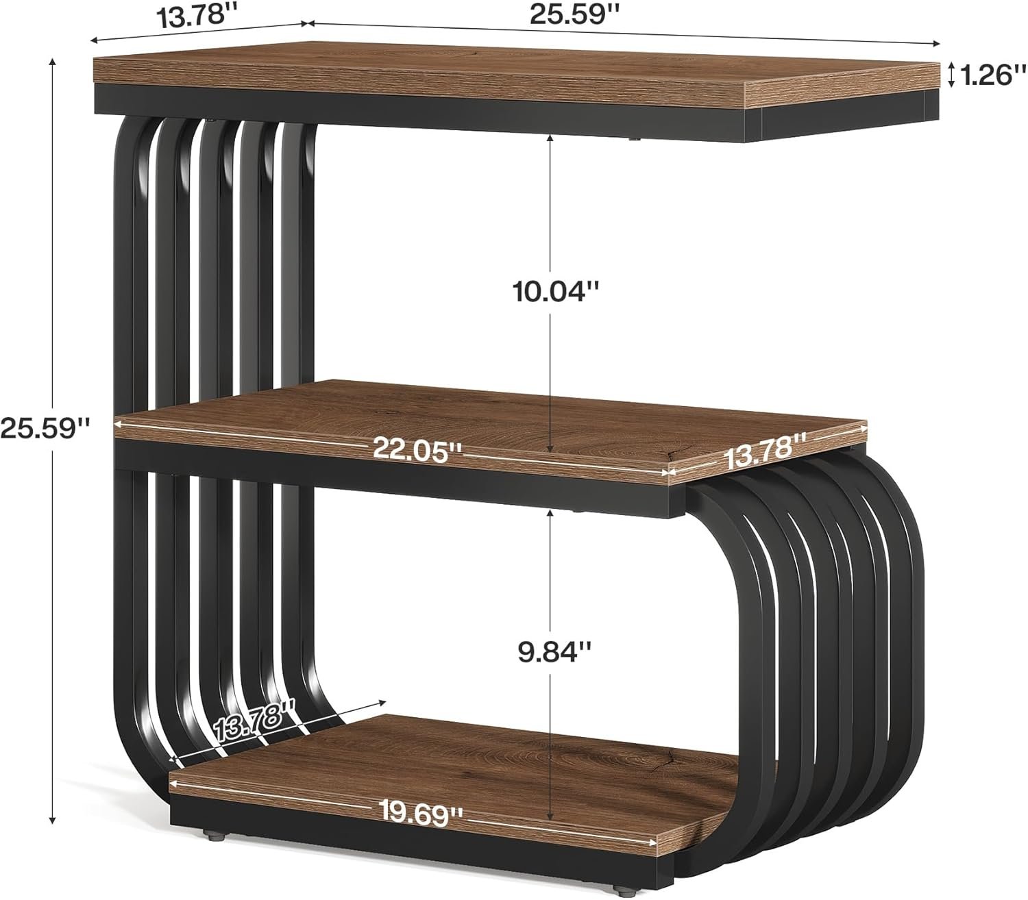 Tribesigns Smalle Nachtkastje met 3 Lagen in Industrieel Design