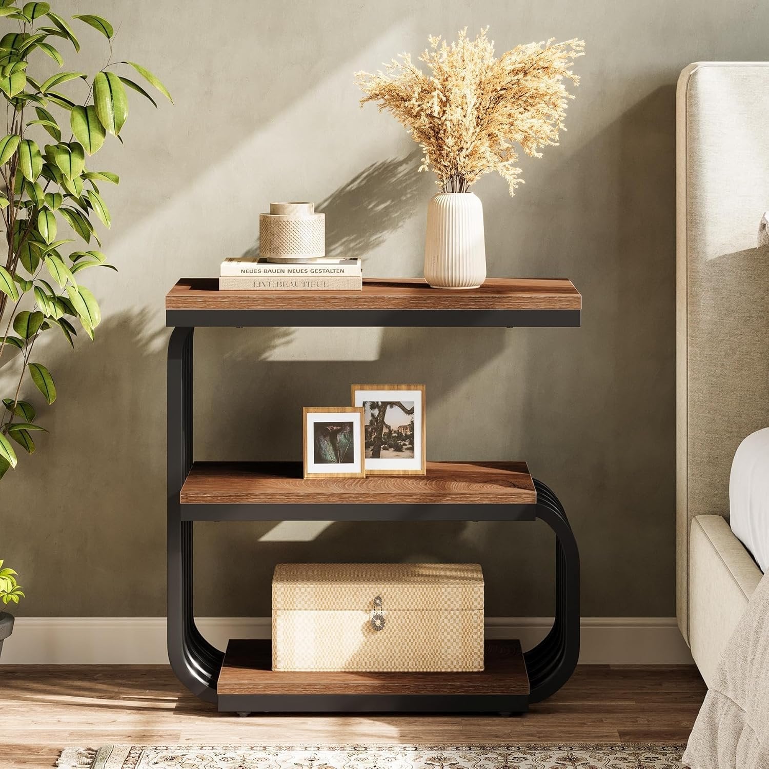 Tribesigns Smalle Nachtkastje met 3 Lagen in Industrieel Design