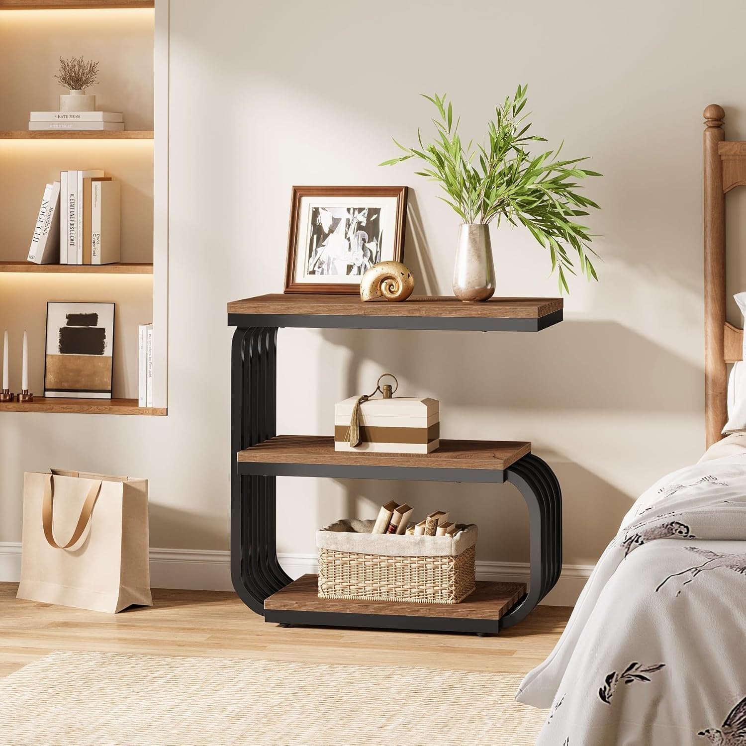 Tribesigns Smalle Nachtkastje met 3 Lagen in Industrieel Design