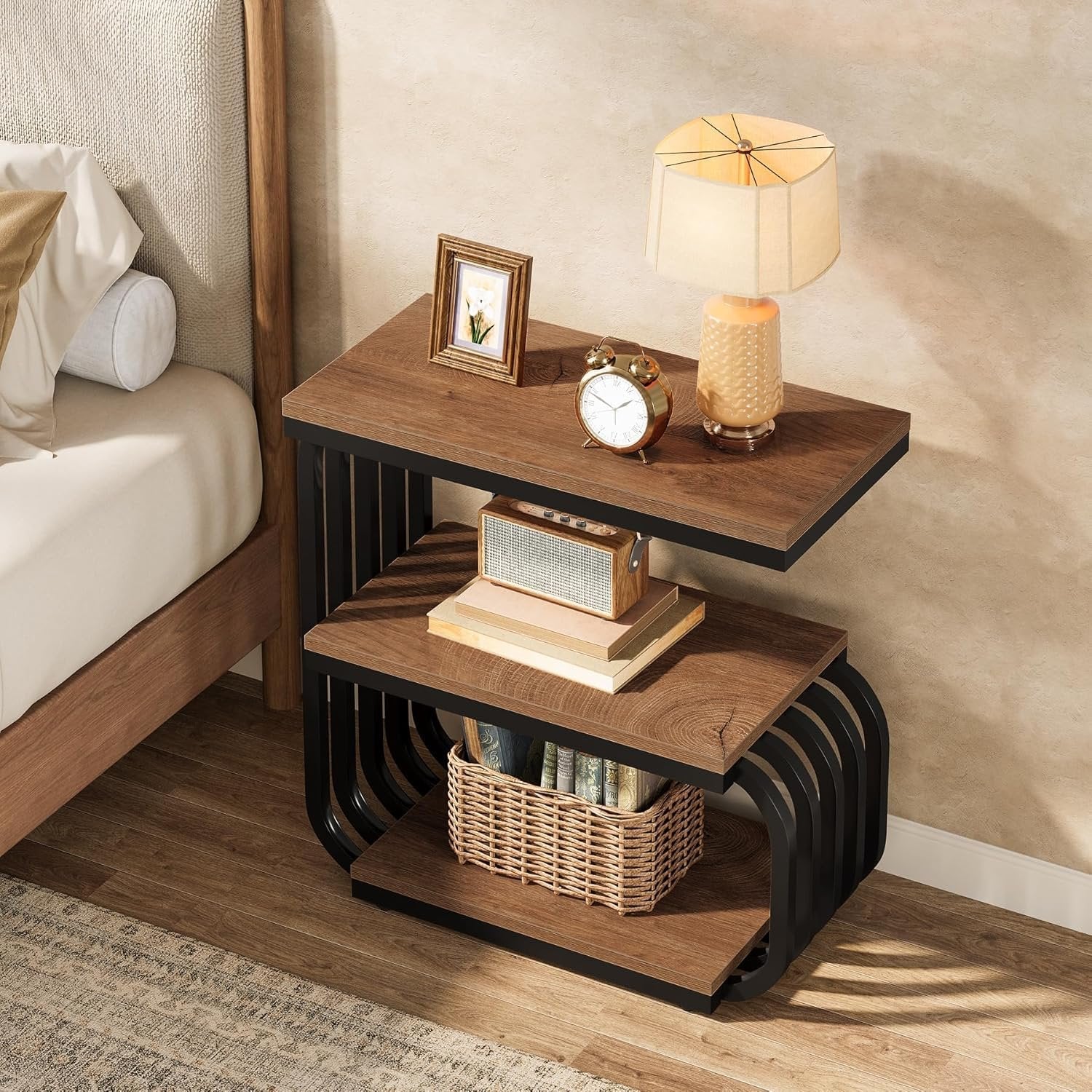 Tribesigns Smalle Nachtkastje met 3 Lagen in Industrieel Design