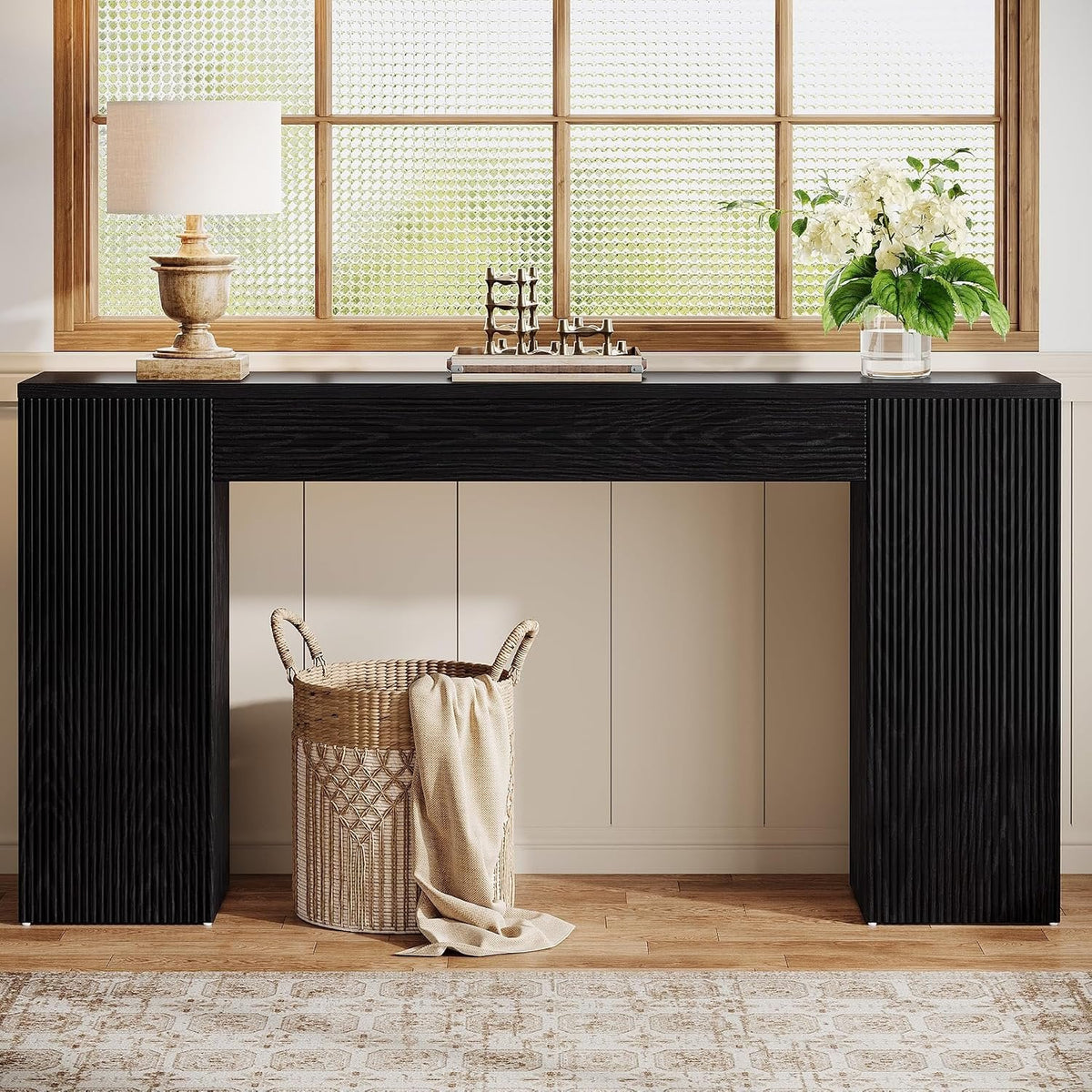 Tribesigns Sidetable van 160 cm van MDF, smalle haltafel met geribbeld front