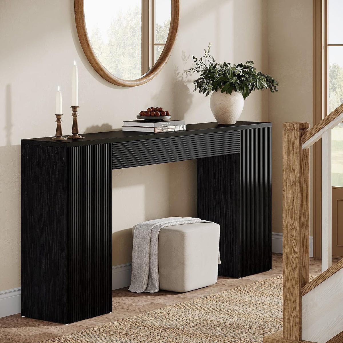 Tribesigns Sidetable van 160 cm van MDF, smalle haltafel met geribbeld front