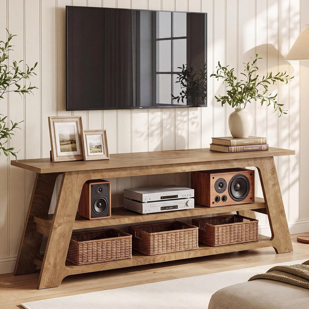 Tribesigns TV-meubel van 160 cm voor tv's tot 75 inch, lage tv-kast met 3 opbergplanken