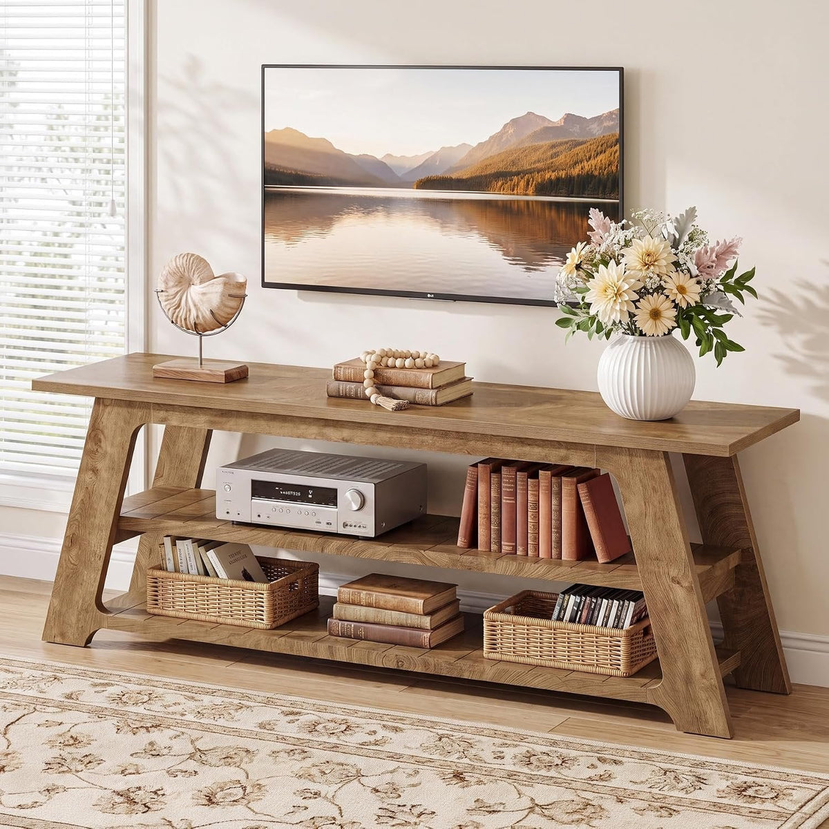 Tribesigns TV-meubel van 160 cm voor tv's tot 75 inch, lage tv-kast met 3 opbergplanken