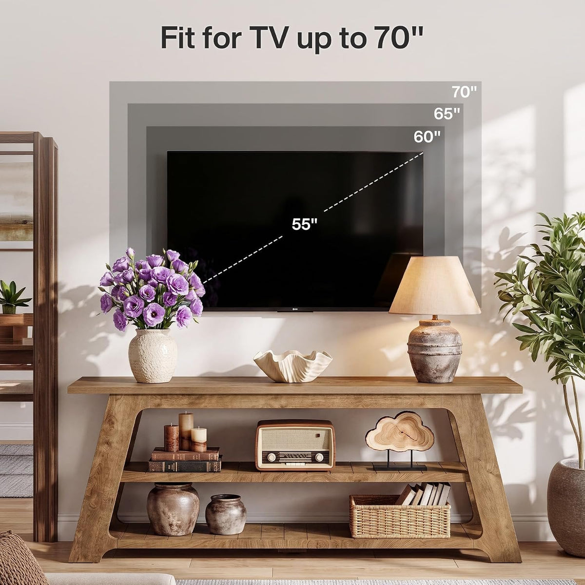 Tribesigns TV-meubel van 160 cm voor tv's tot 75 inch, lage tv-kast met 3 opbergplanken
