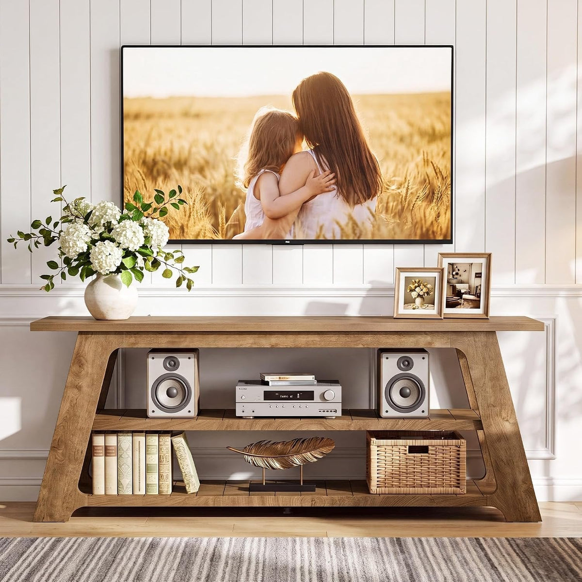 Tribesigns TV-meubel van 160 cm voor tv's tot 75 inch, lage tv-kast met 3 opbergplanken