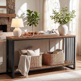 Tribesigns massief houten consolentafel 140 cm, smalle haltafel in landelijke stijl met legplank 3