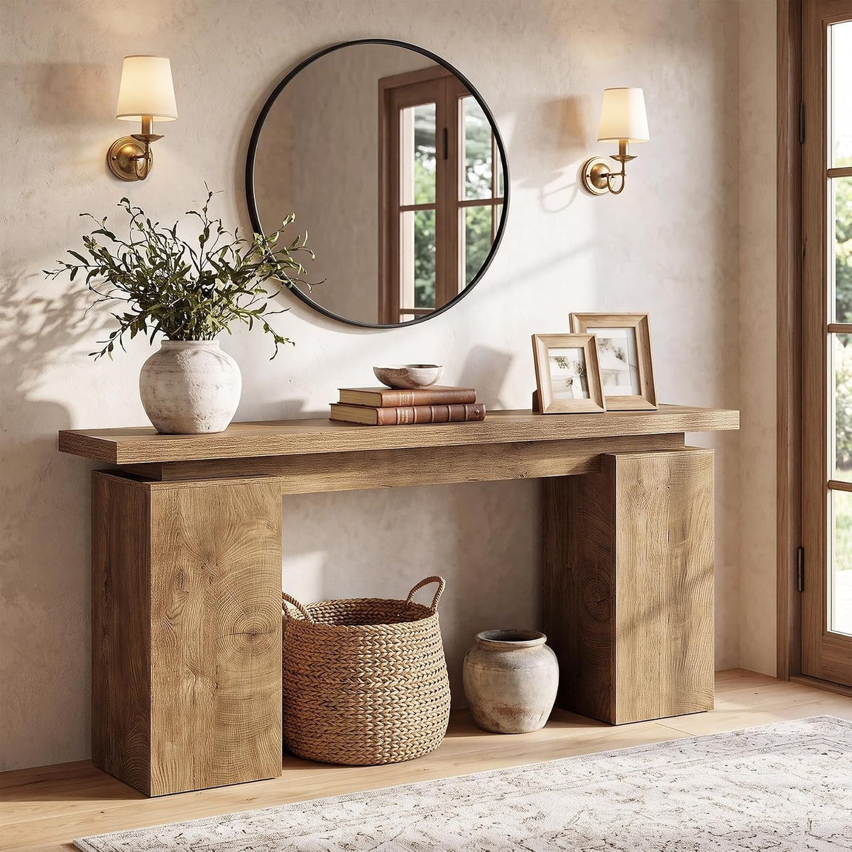 Tribesigns 160 cm consolentafel met modern geometrisch design en natuurlijke houtlook