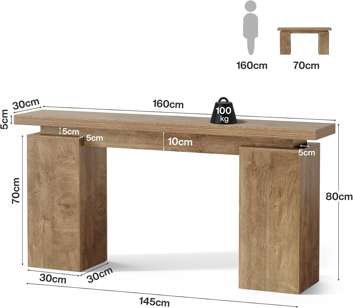 Tribesigns 160 cm consolentafel met modern geometrisch design en natuurlijke houtlook