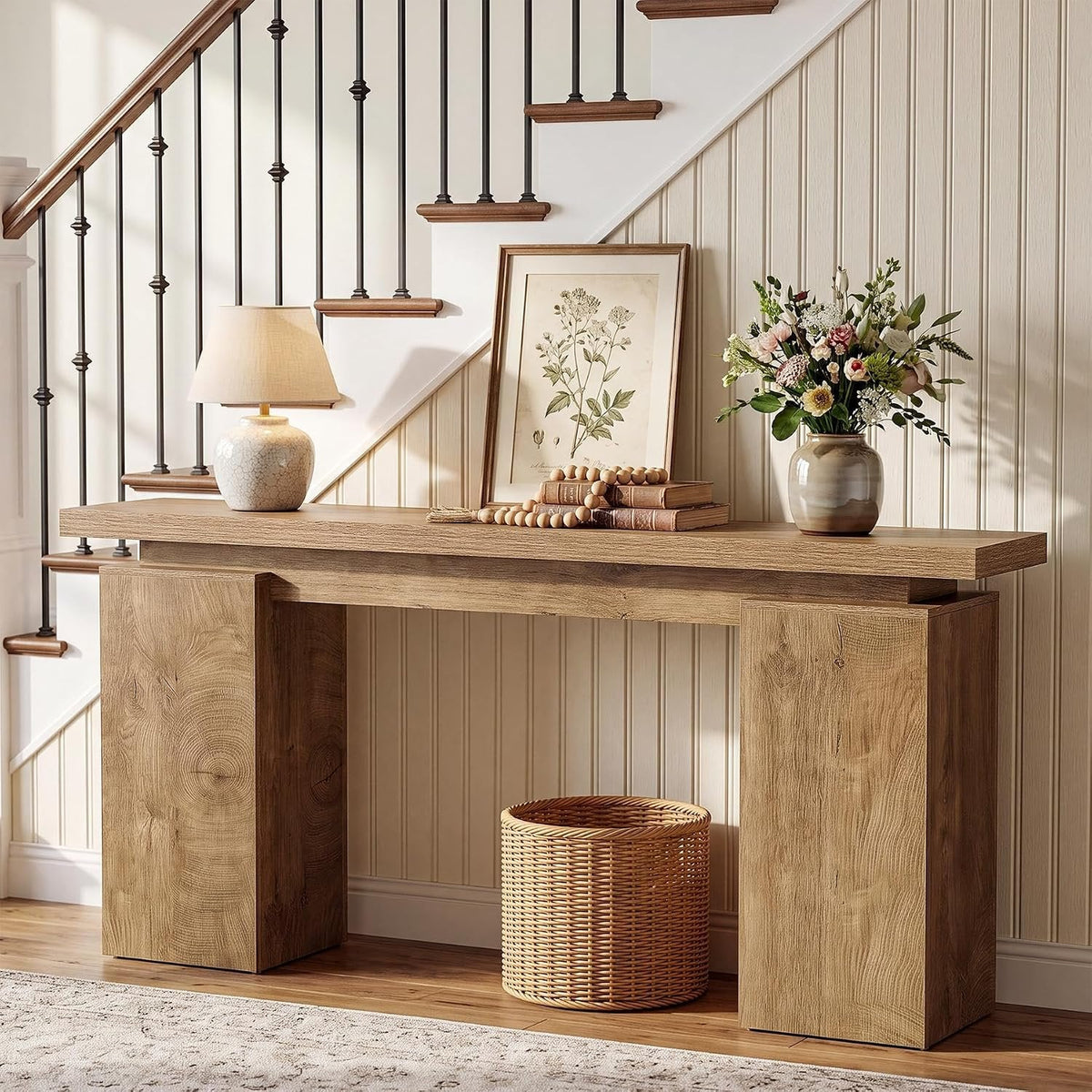 Tribesigns 160 cm consolentafel met modern geometrisch design en natuurlijke houtlook