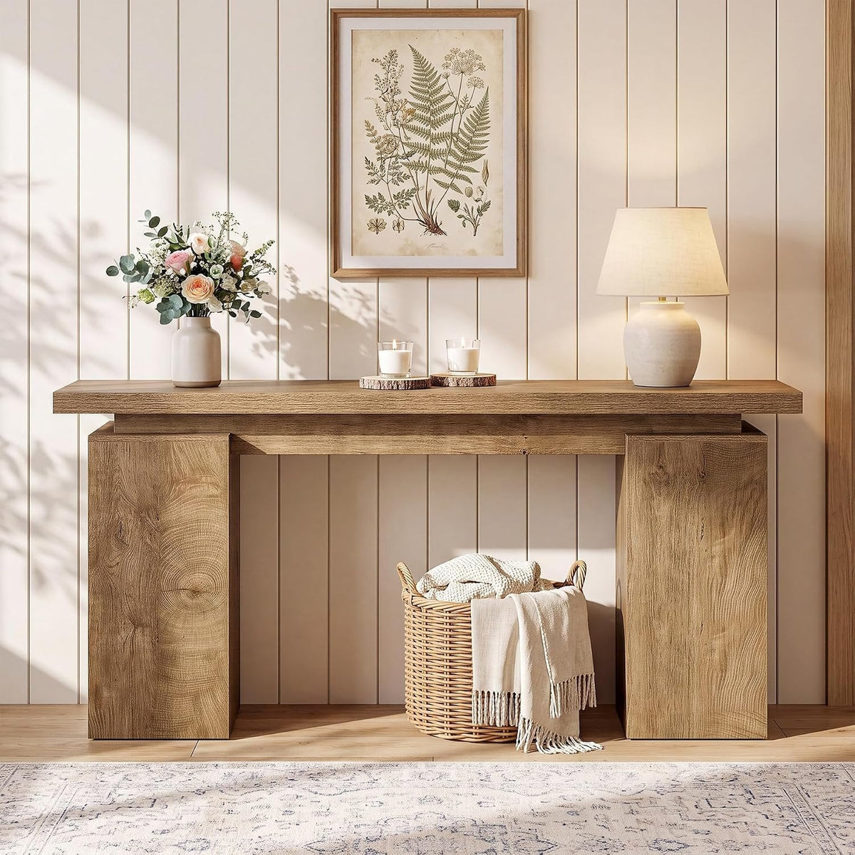Tribesigns 160 cm consolentafel met modern geometrisch design en natuurlijke houtlook