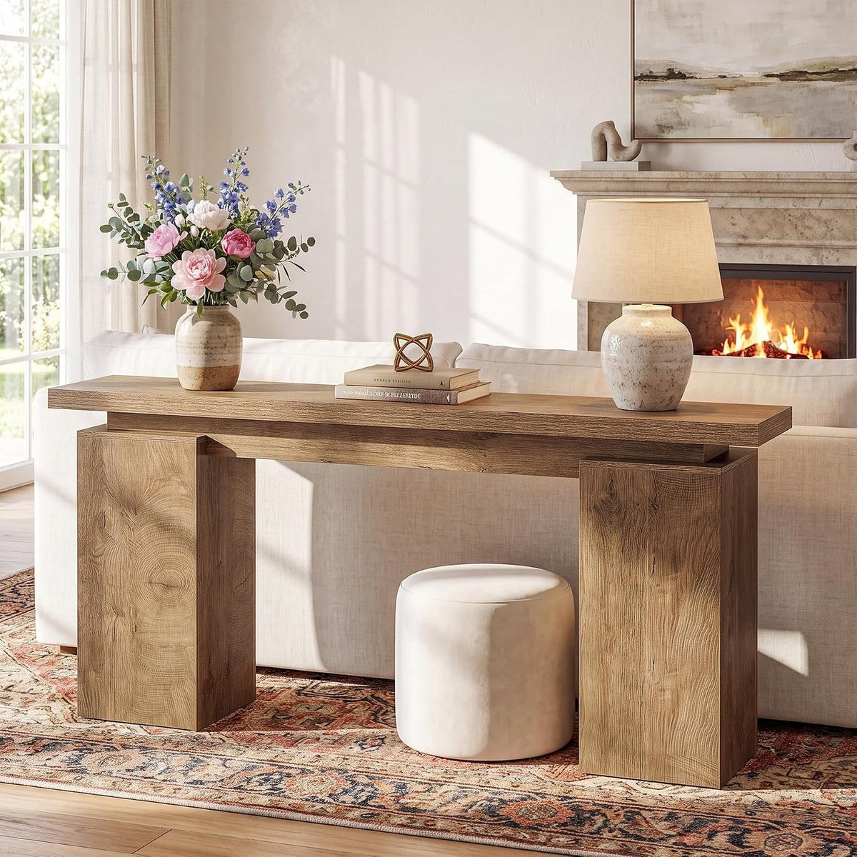 Tribesigns 160 cm consolentafel met modern geometrisch design en natuurlijke houtlook