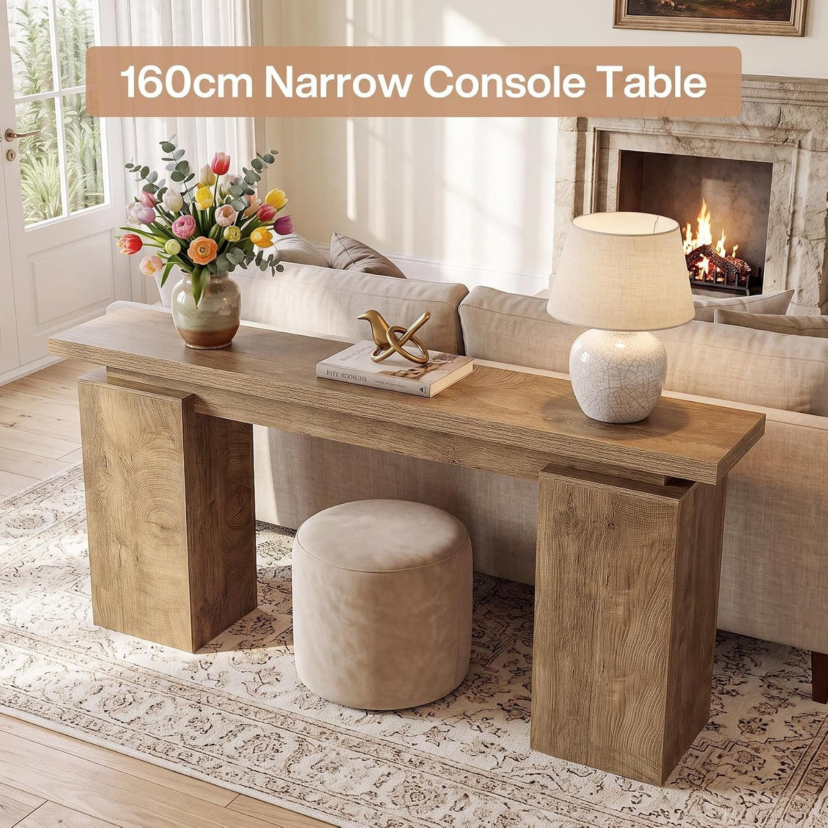 Tribesigns 160 cm consolentafel met modern geometrisch design en natuurlijke houtlook