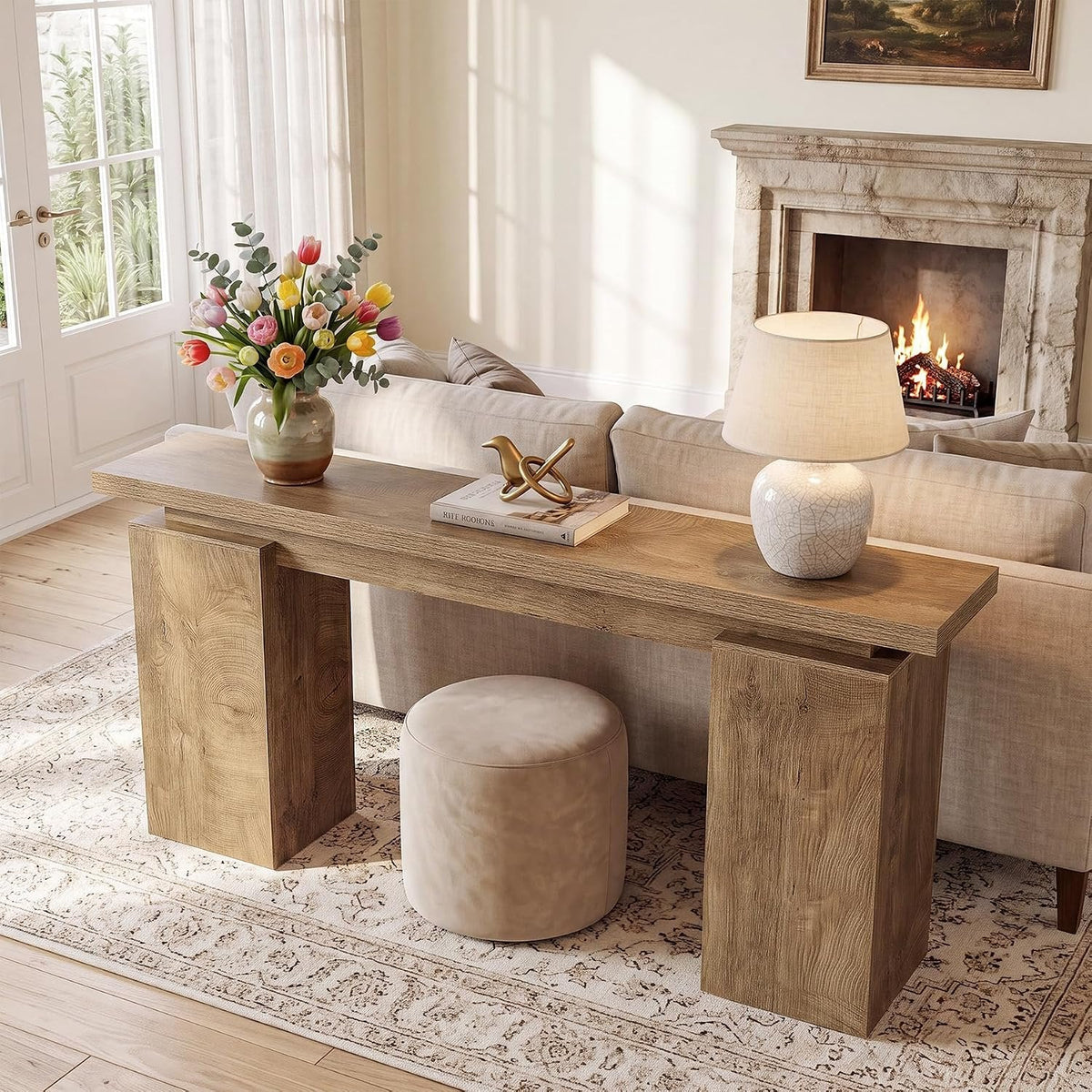Tribesigns 160 cm consolentafel met modern geometrisch design en natuurlijke houtlook