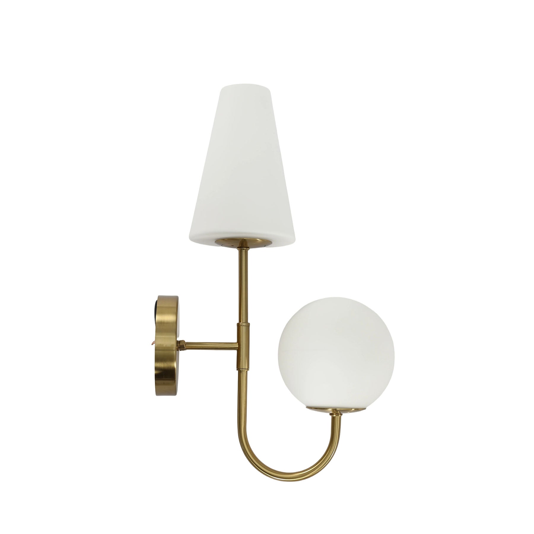 Gouden Wandlamp met Melkglazen Kap, Vintage Wandleuchte voor Slaapkamer