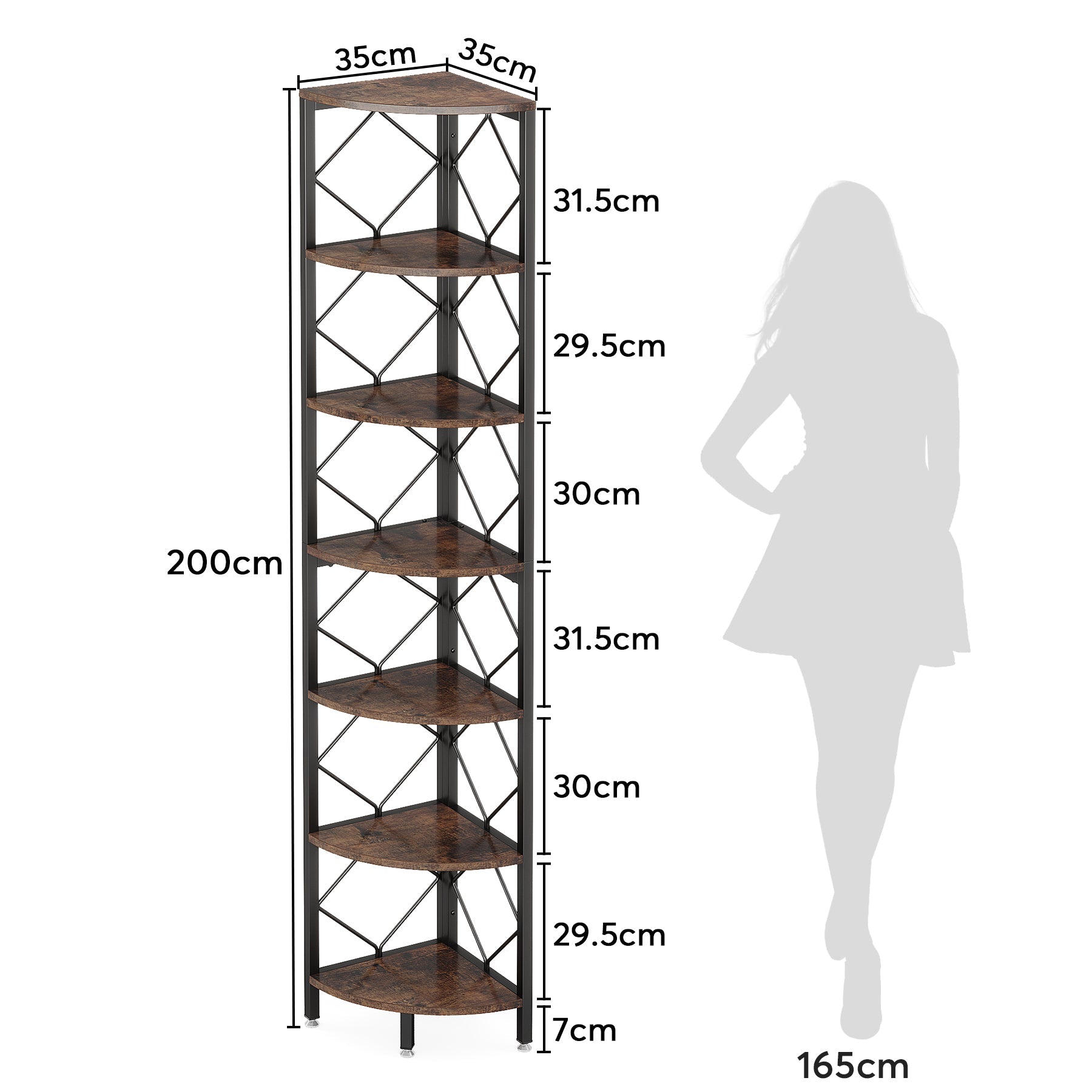 200 cm Tribesigns Hoekplank, 7-Lags Industriële Hoekwandplanken voor Kleine Ruimtes