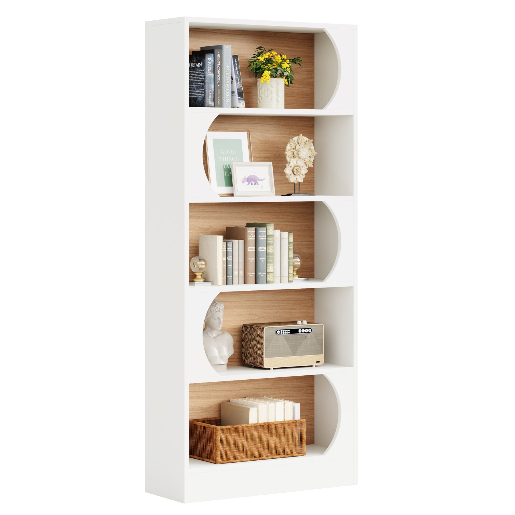 180 cm Tribesigns Boekenkast, Moderne Witte Boekenplank met Gebogen Frame voor Woonkamer