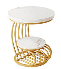 50 cm Ronde Bijzettafel, Moderne Design met Gouden Frame en Witte Afwerking