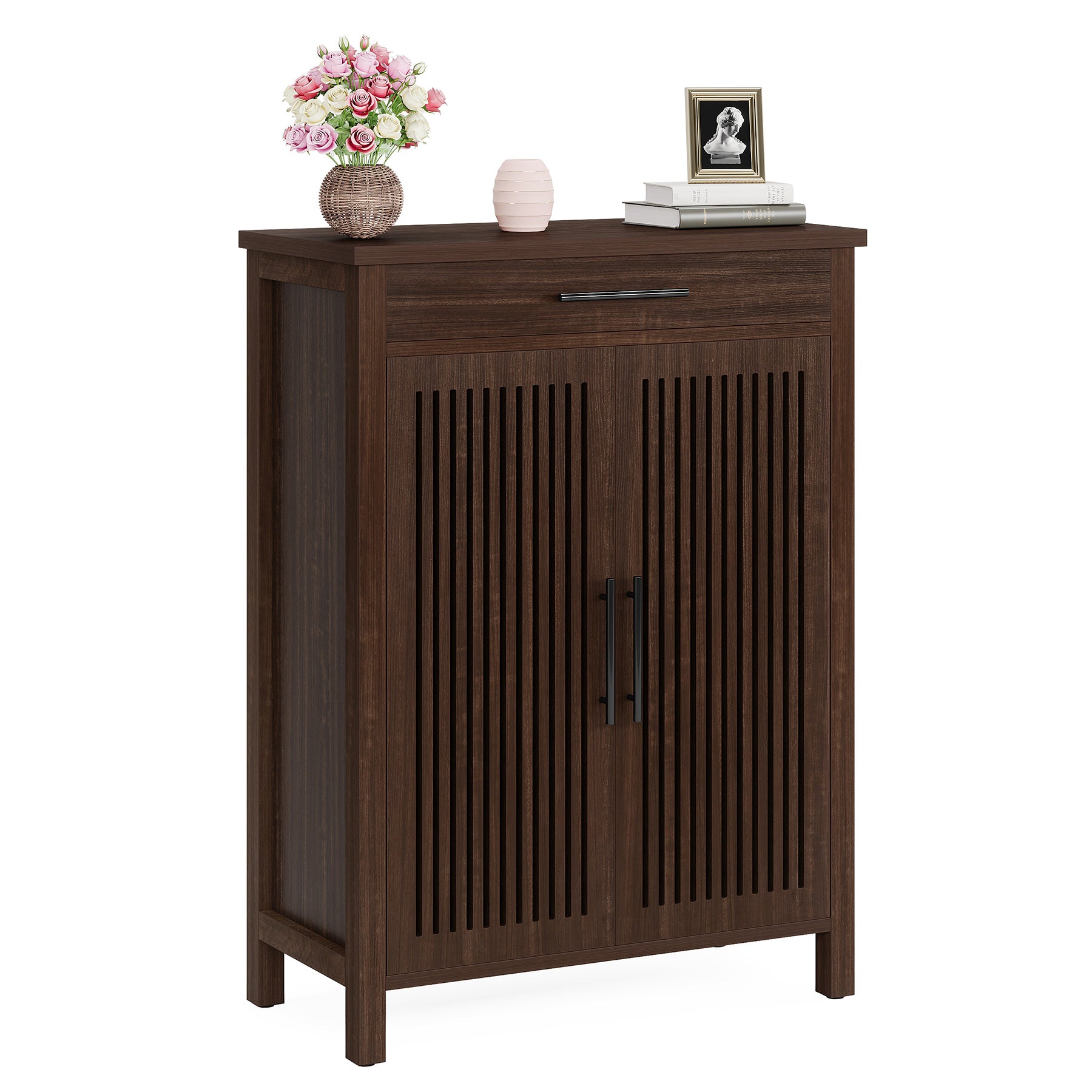 Smal Schoenenmeubel 80 cm, Verstelbare Kast Met 5 Planken En Lamellendeuren