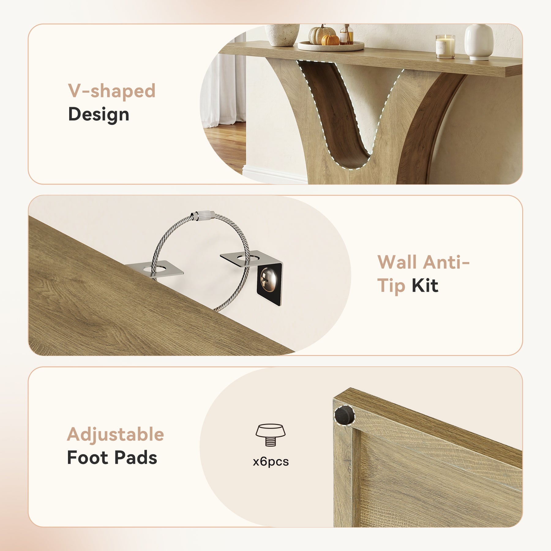 160 cm Smalle Consoletafel met 2 Niveaus Opbergruimte, Landelijke Sofa Tafel met V-Vorm Onderstel