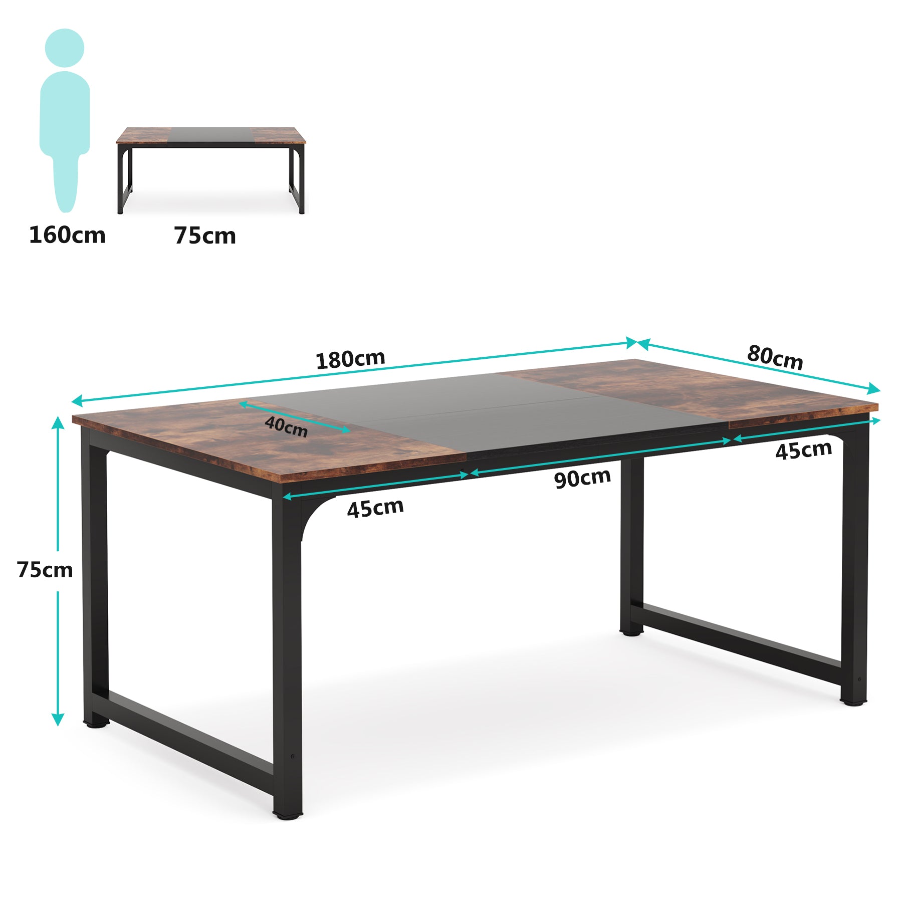 Tribesigns Computerbureau, Zwart Werkbureau met Rustiek Bruin Blad voor Thuiskantoor