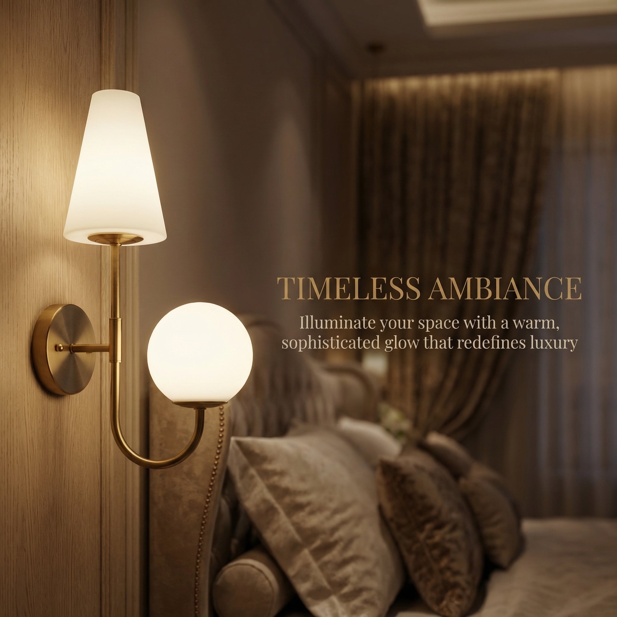 Gouden Wandlamp met Melkglazen Kap, Vintage Wandleuchte voor Slaapkamer