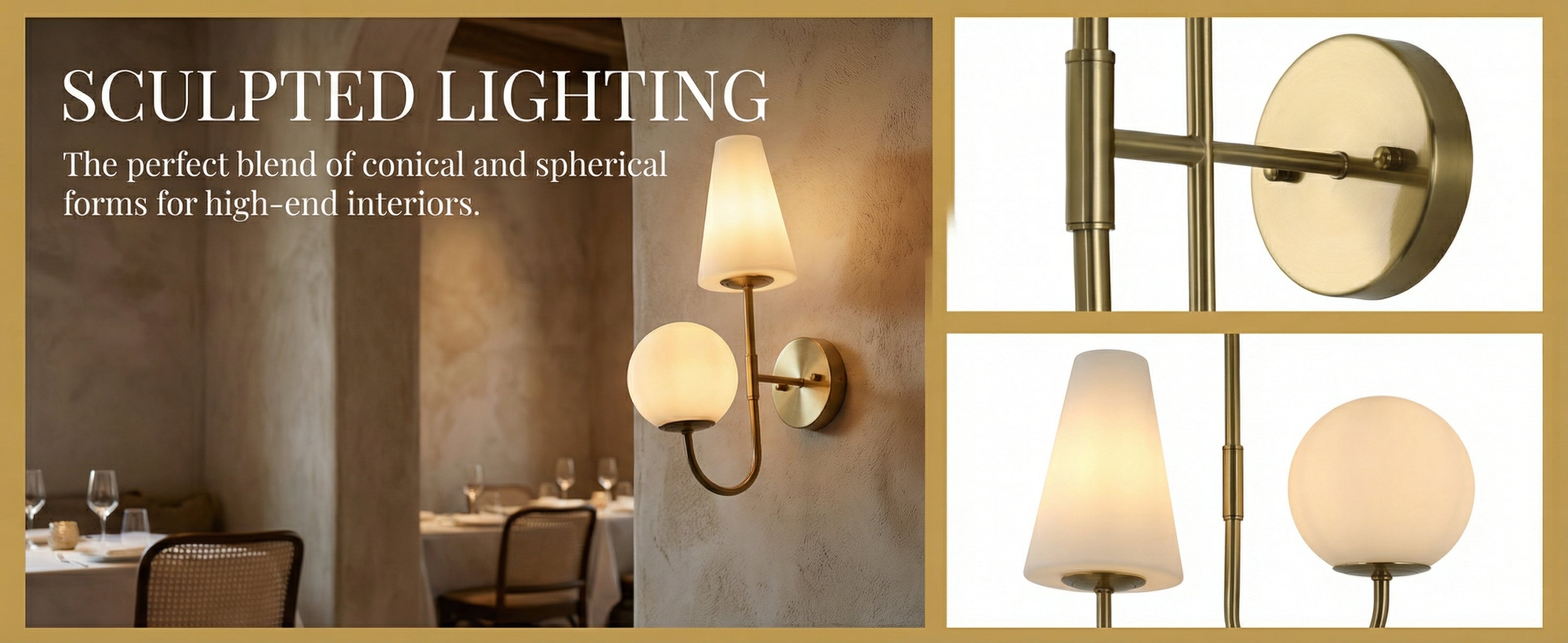 Gouden Wandlamp met Melkglazen Kap, Vintage Wandleuchte voor Slaapkamer