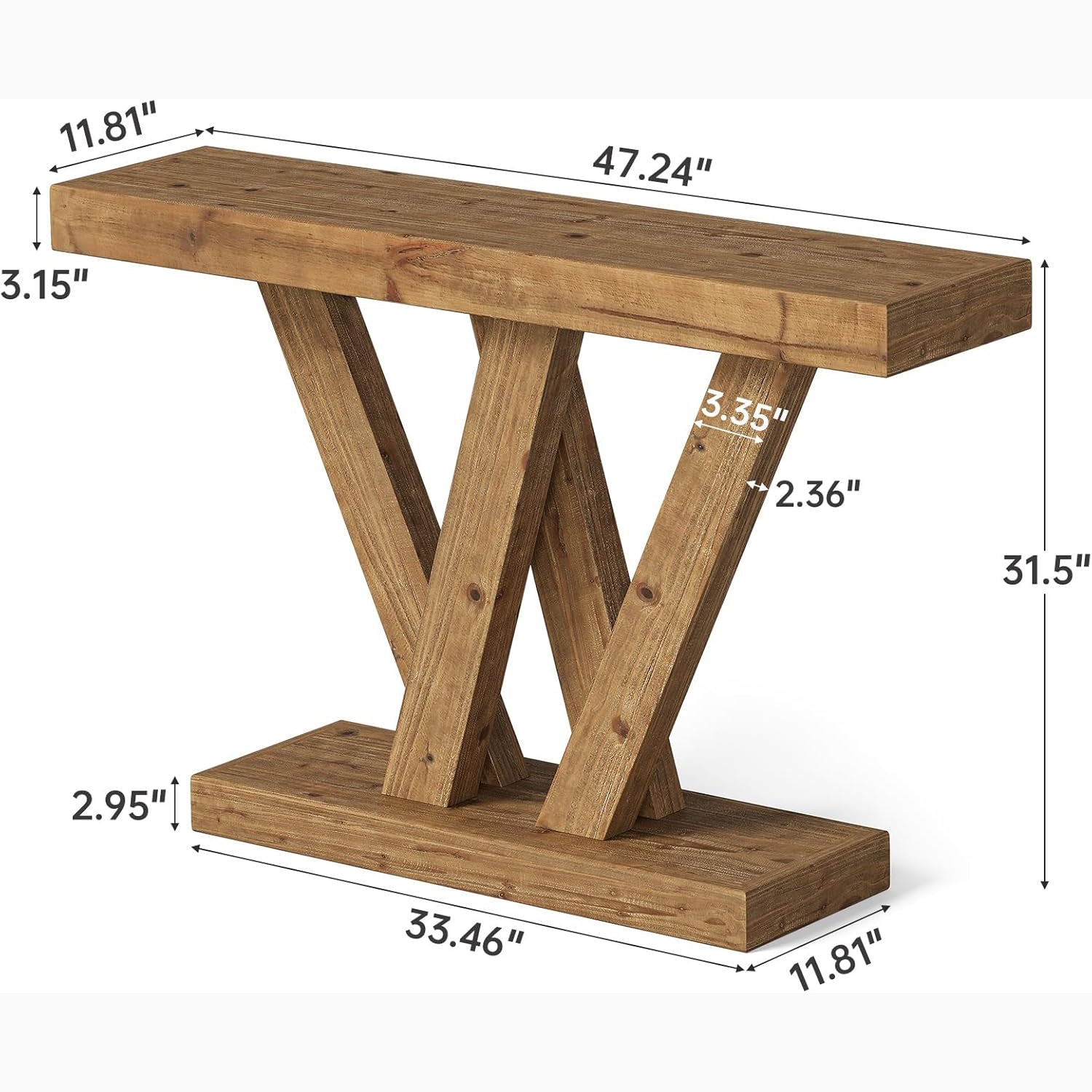 119 cm Massief Houten Salontafel, Smalle Vintage Banktafel voor Hal