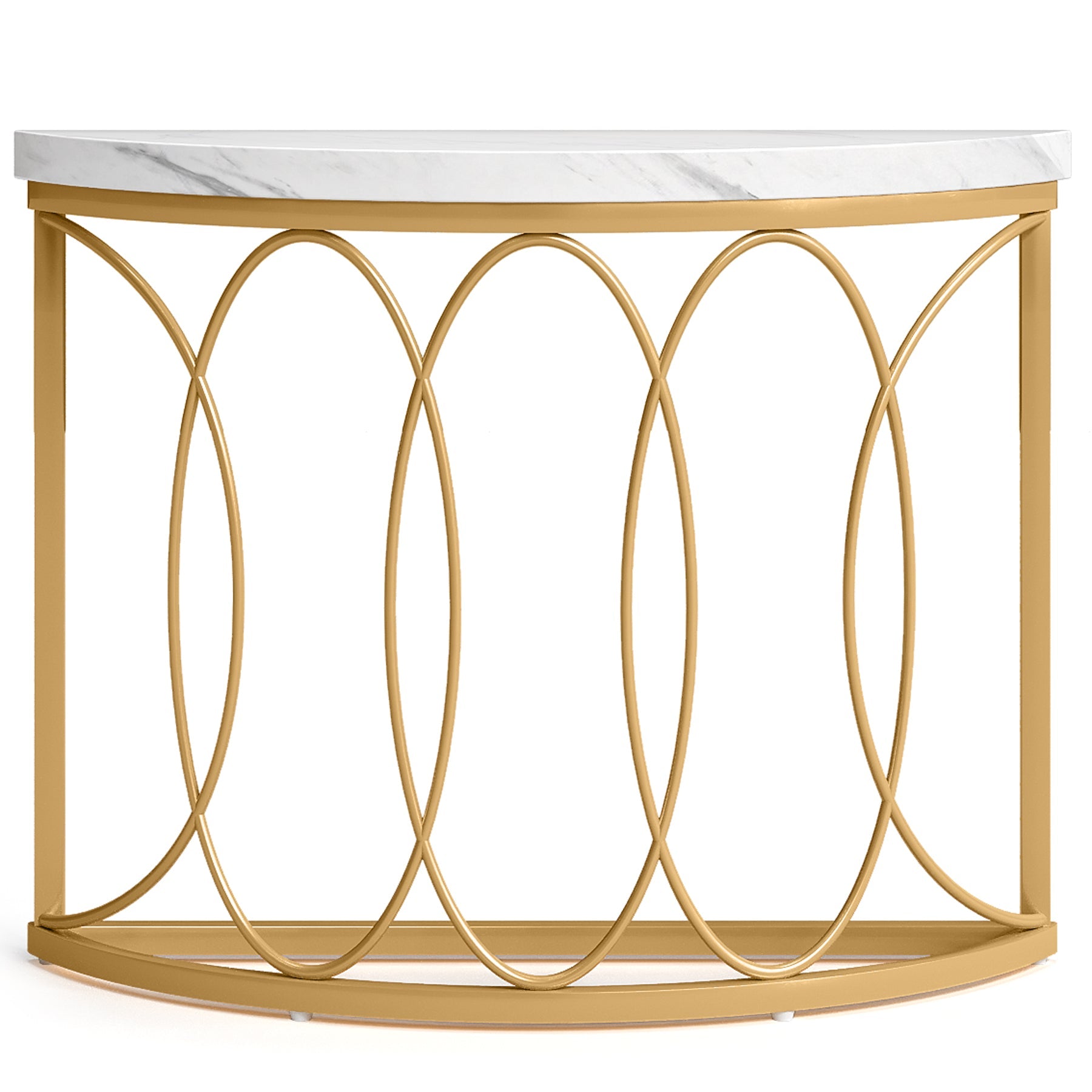 110 cm Gouden Consoletafel, Moderne Bijzettafel met Halvemaan Frame voor Woonkamer