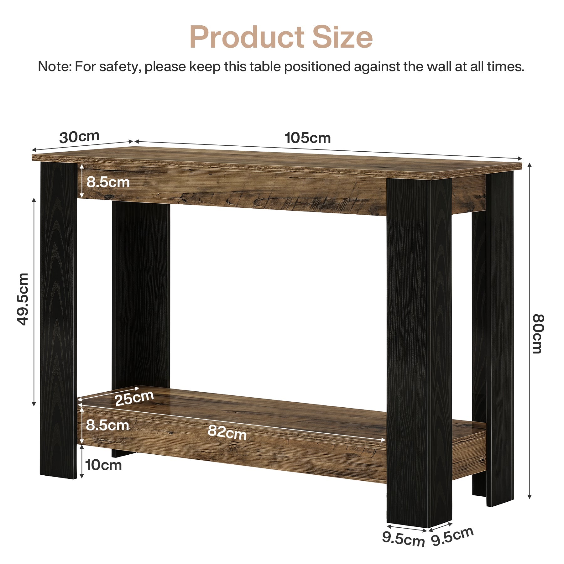 Tribesigns Smalle Console Tafel 105 cm in Industriële Stijl, 2-traps Haltafel voor Entree & Woonkamer