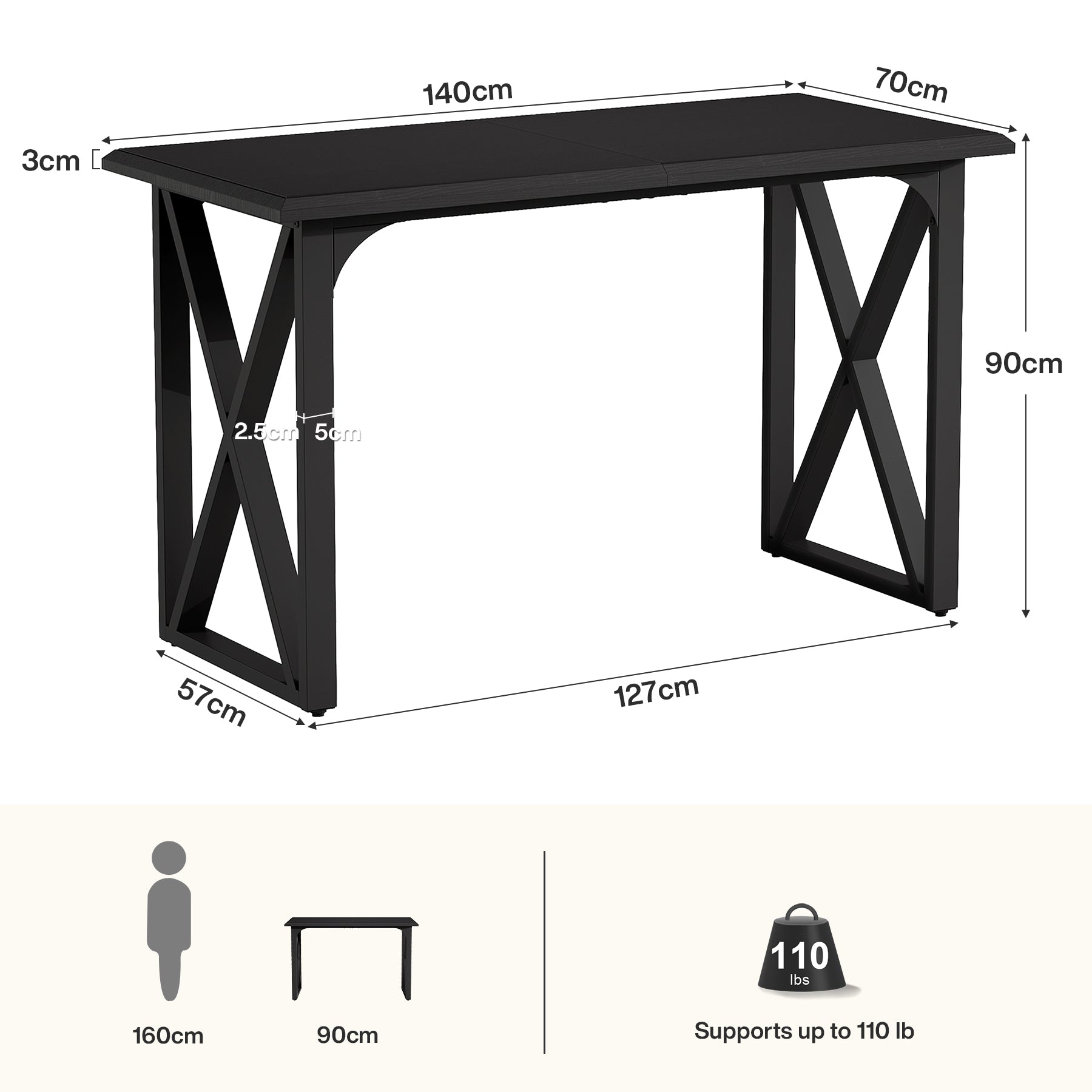 Tribesigns bartafel van 140 cm, hoge tafel in industriële stijl met metalen X-onderstel voor 2–4 personen