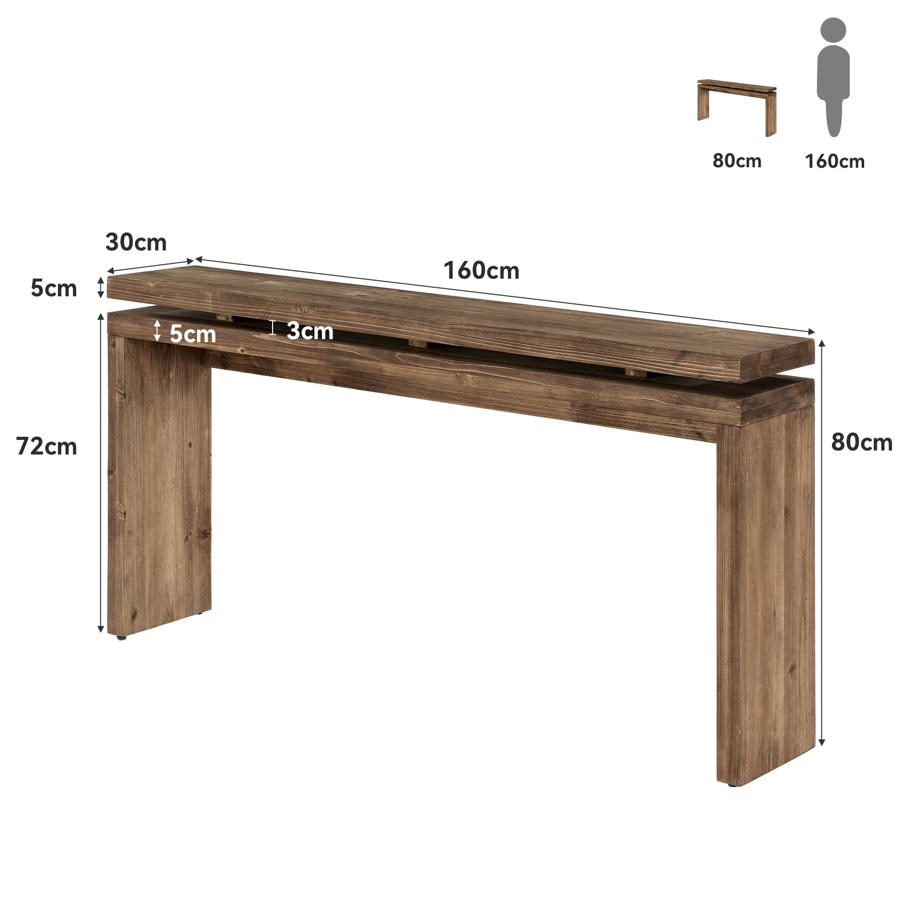 Tribesigns Massief Houten Consoletafel 160 cm, Smalle Haltafel in Landelijke Stijl
