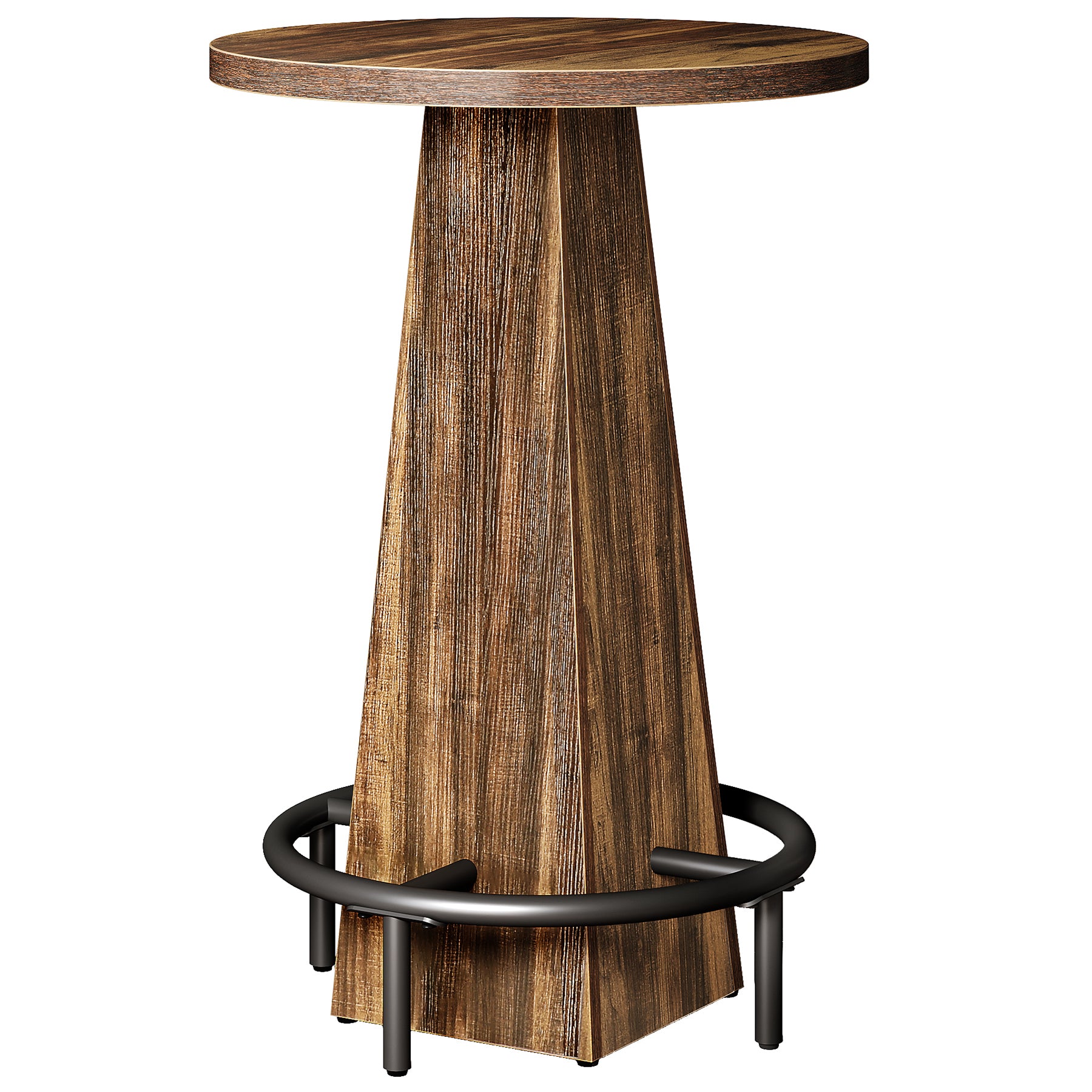 95 cm Ronde Bartafel van Hout, Bistro Statafel met Metalen Voetring voor Keuken en Woonruimte