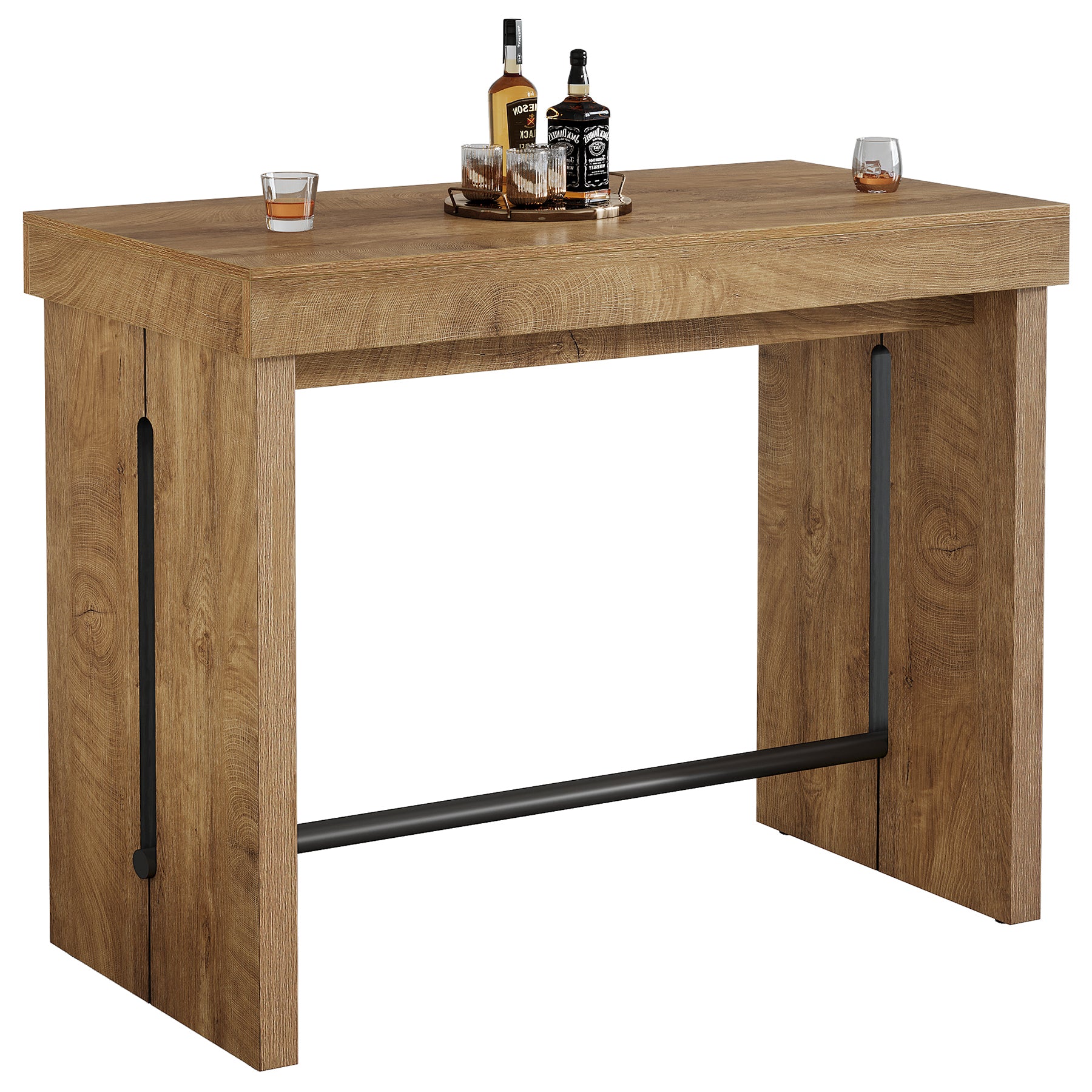 105 cm Bartafel met Metalen Voetsteun, Rechthoekige Statafel voor Keuken en Bistro (Alleen Tafel)