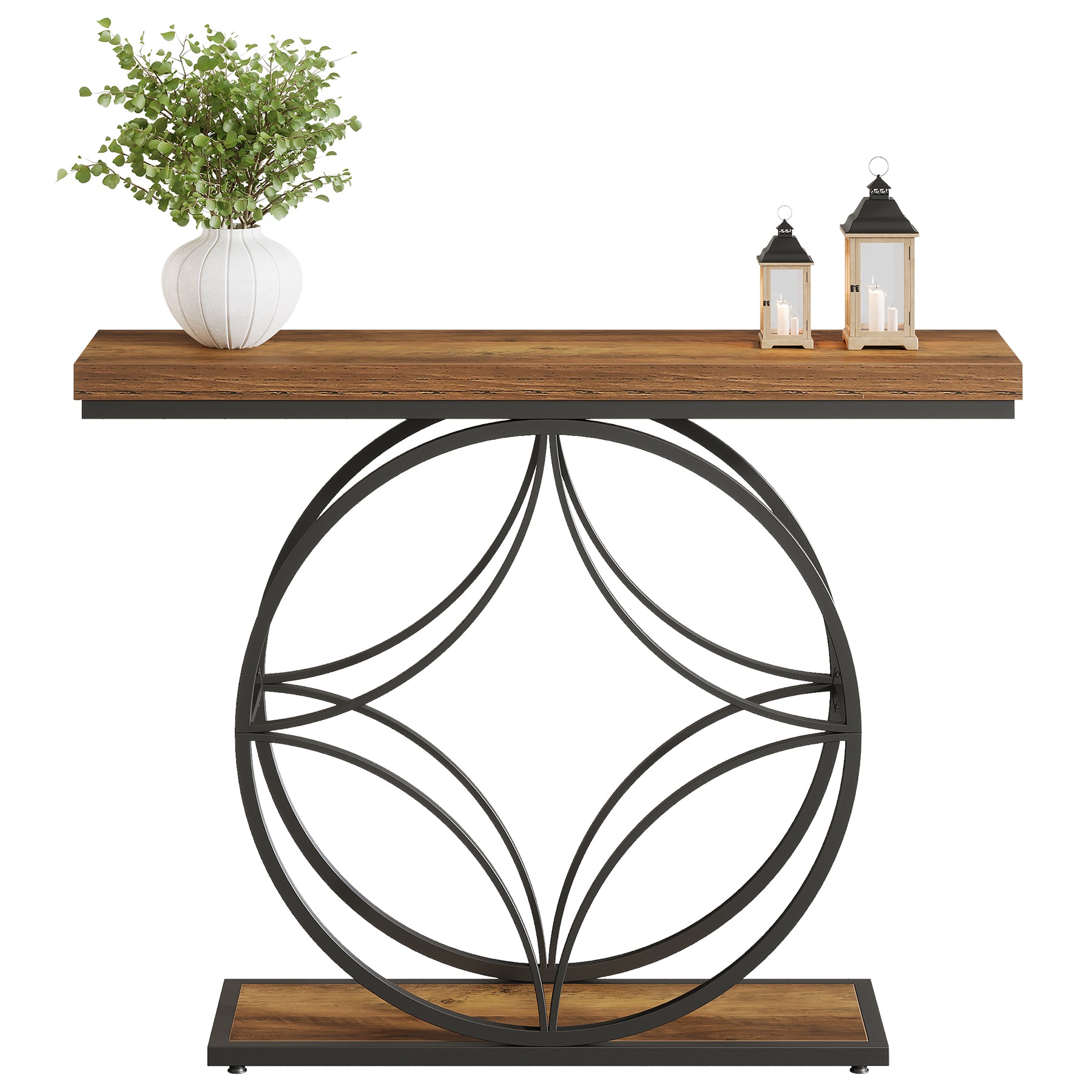120 cm Industriële Consoletafel met 2 Niveaus Opslag, Smalle Haltafel Bruin
