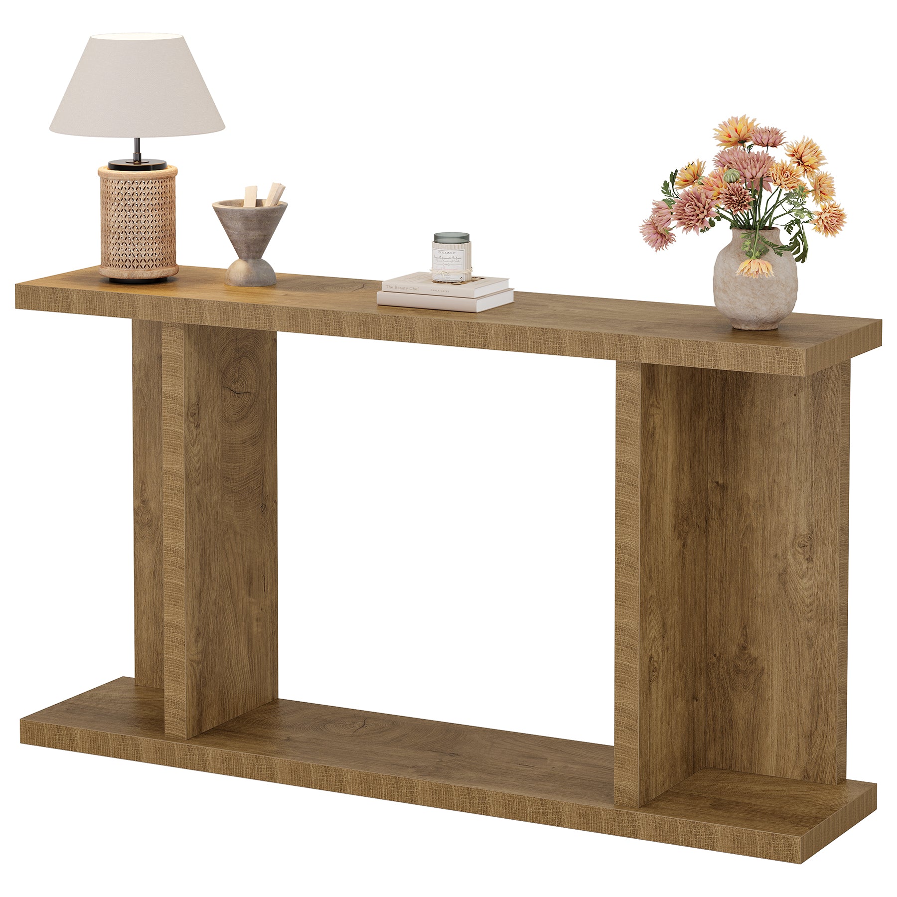 140 cm Consoletafel, 2-Laags Landelijke Banktafel voor Achter de Bank