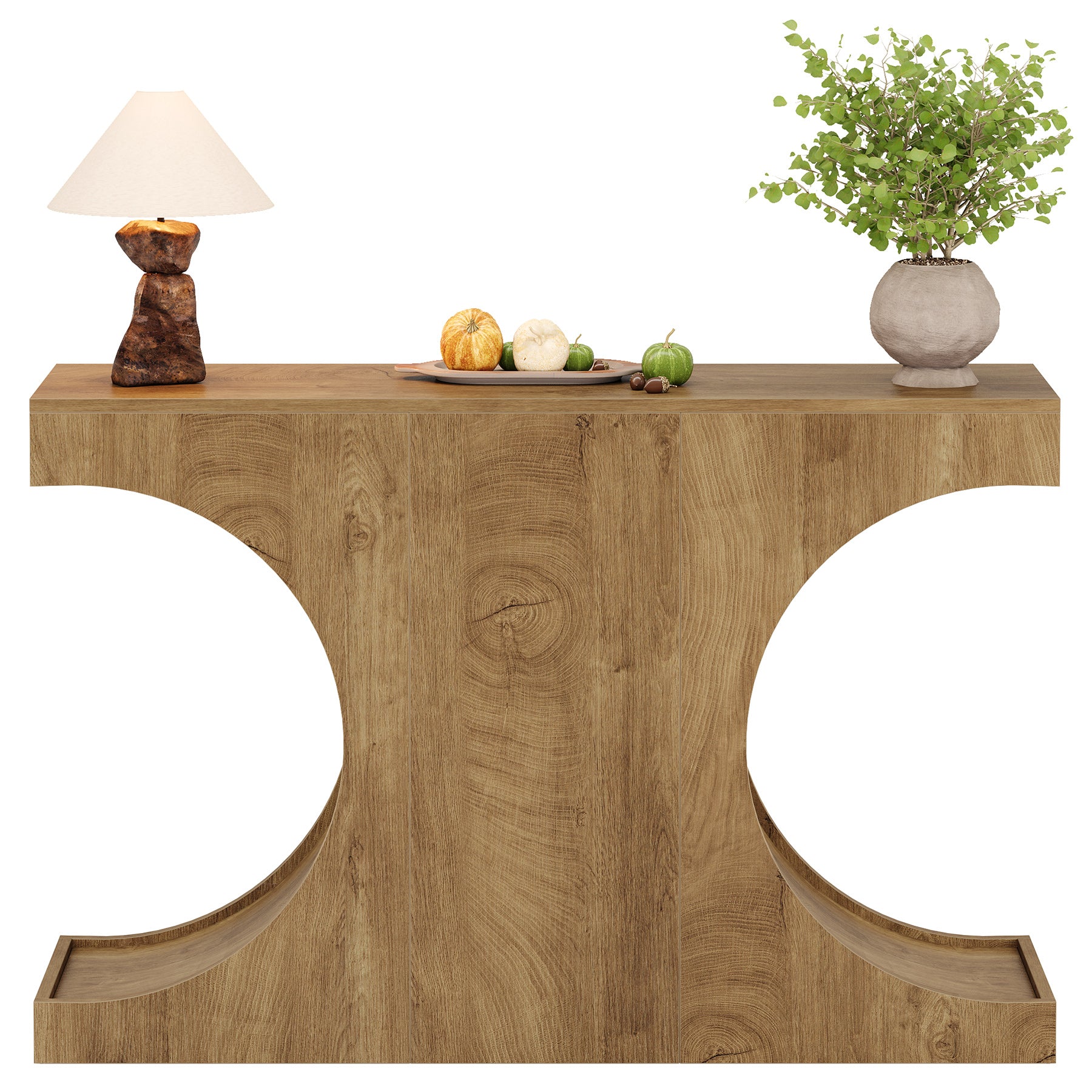 120 cm Landelijke Consoletafel met C-Vormige Poten, Smalle Haltafel van Hout Bruin voor Woonkamer