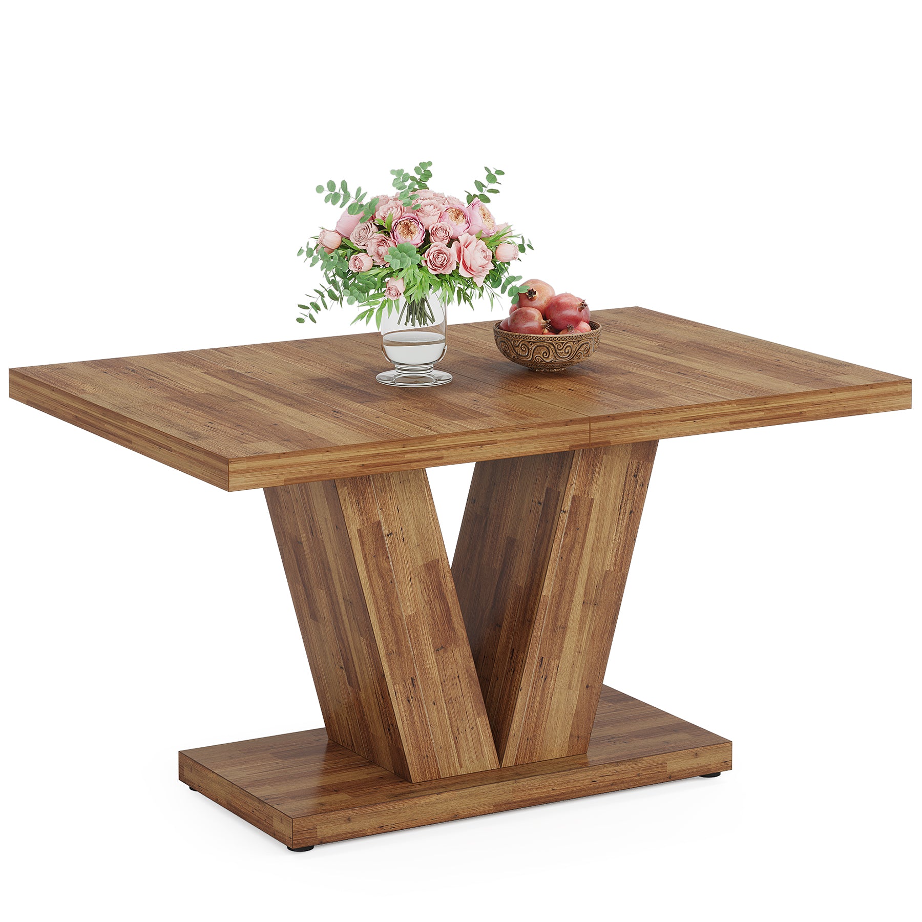 Witte Eettafel voor Vier Personen, 120 cm Landelijke Tafel met Zware Sokkel
