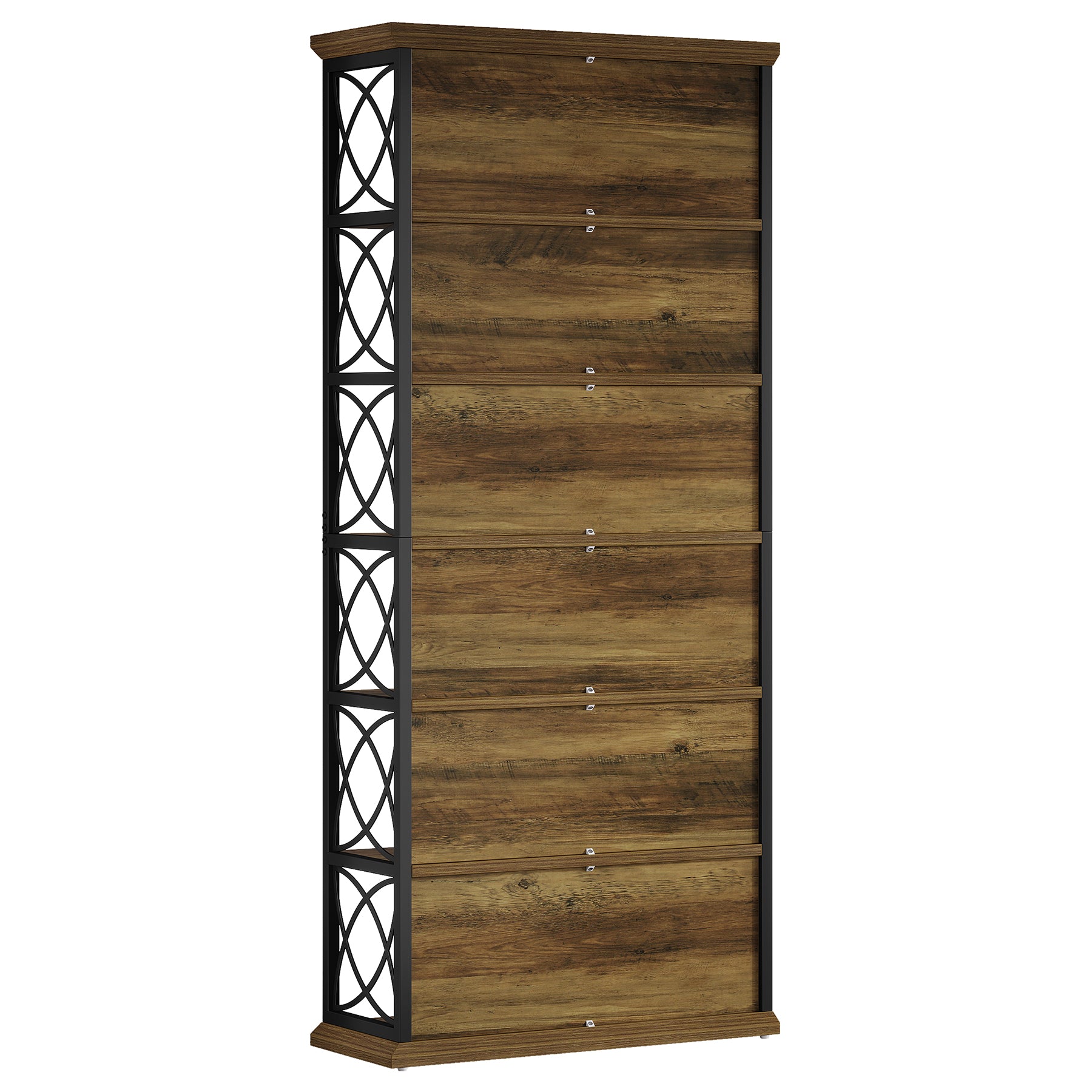 185 cm Hoge Industriële Boekenkast, 6 Planken Open Etagère in Hout en Metaal voor Woonkamer