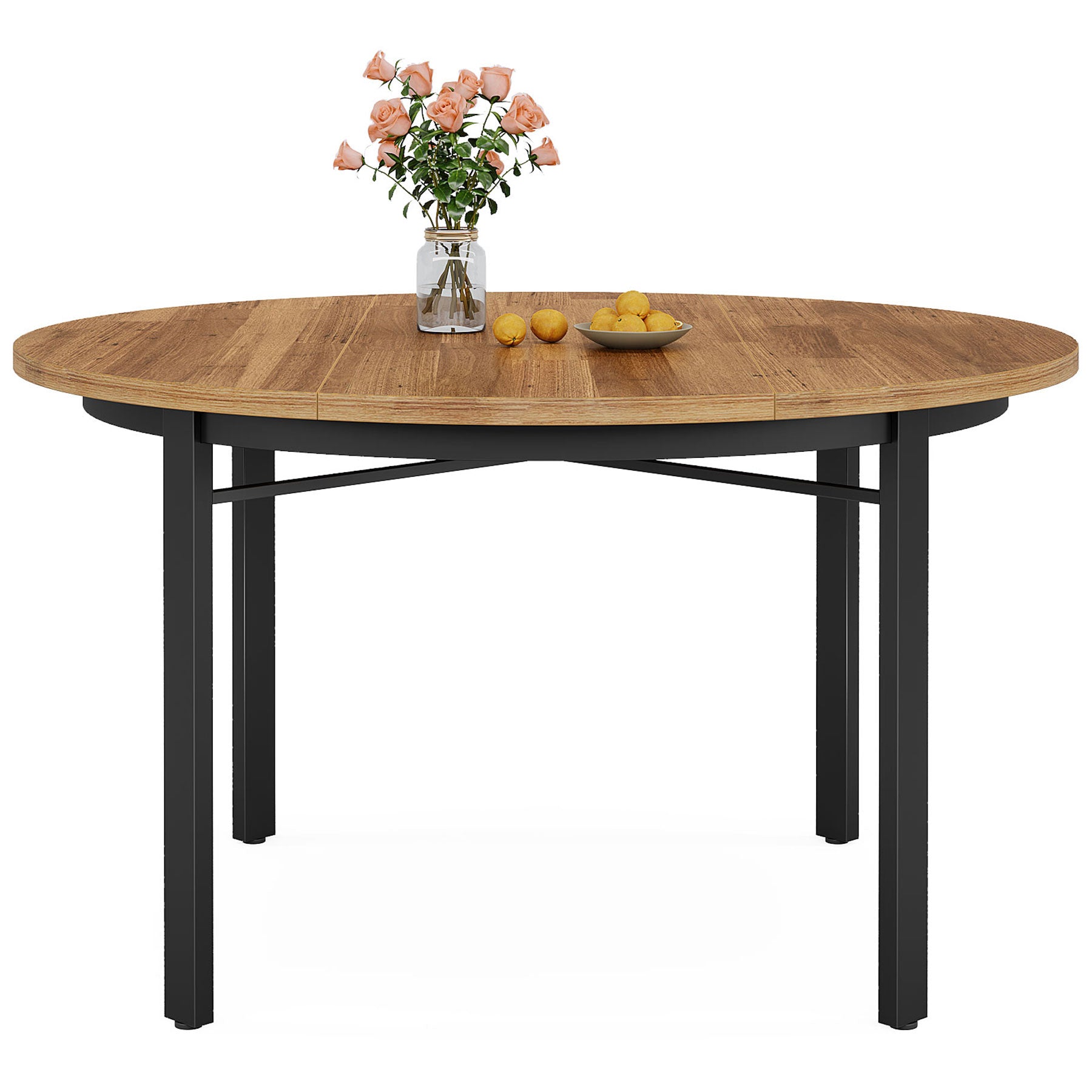 118,5 cm Ronde Eettafel Voor 4-6 Personen, Solide Metalen Poten Voor Keuken of Eetkamer