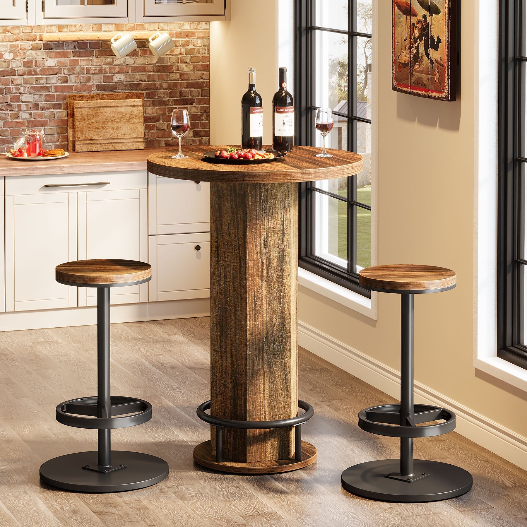 Bistro Sets with 2 Barstools, Pub Cocktail Table Bar Table with Chairs Tribesigns