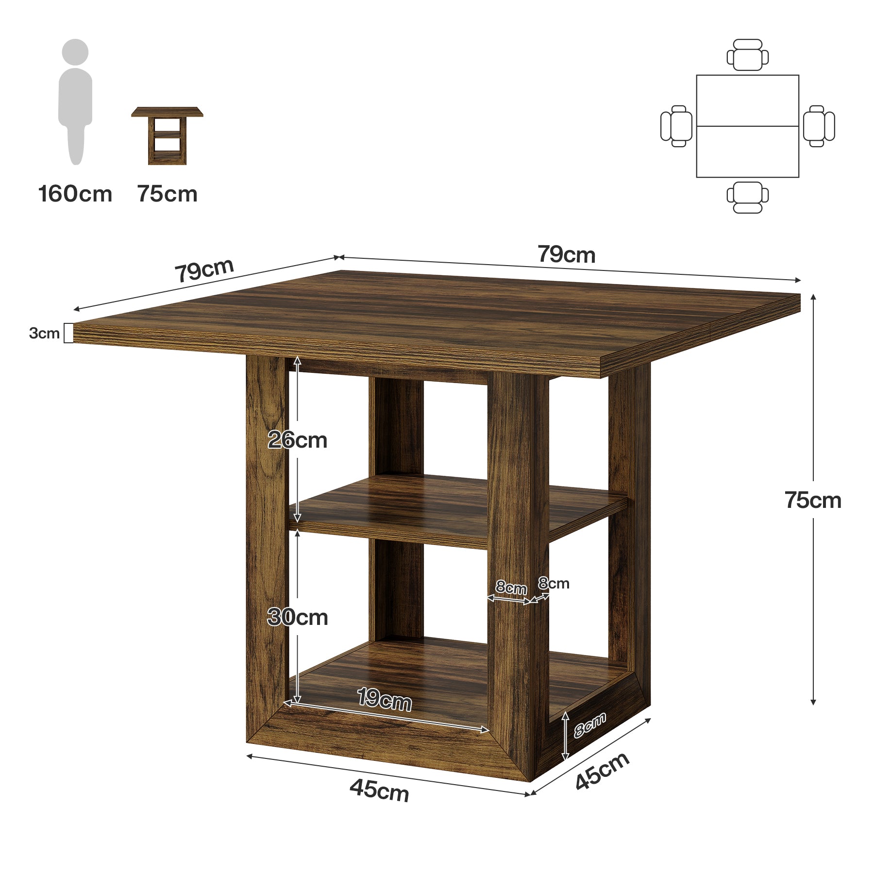 Tribesigns 80 cm Conferentietafel voor 4 Personen, Houten Vergadertafel met 2-Lagen Opbergruimte