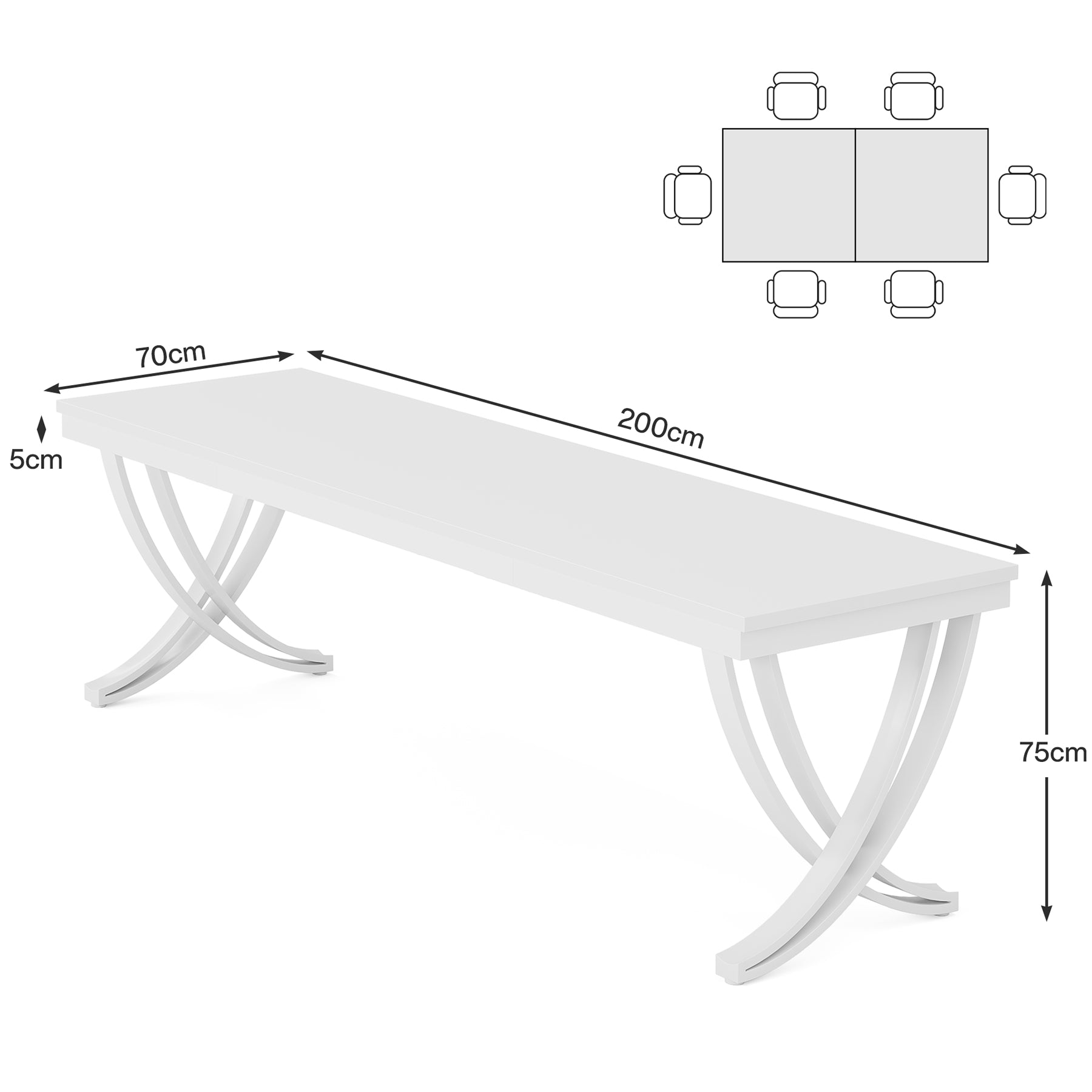 200 cm Landelijke Eettafel, Grote Houten Tafel met Metalen Poten voor Zes tot Acht Personen