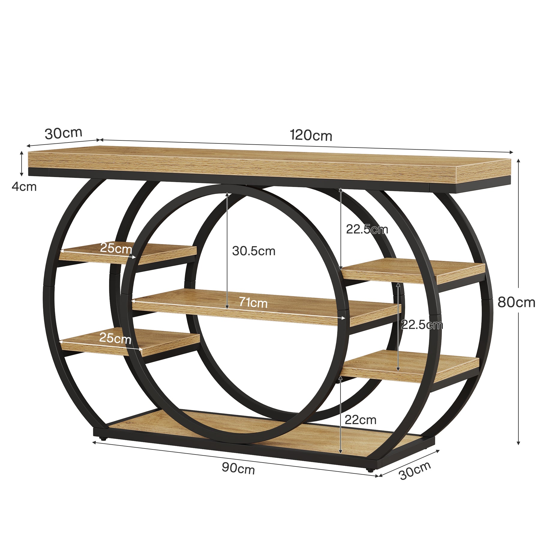 Consoletafel van 120 cm met 5 Lagen in Industrieel Design, Smalle Banktafel voor Woonkamer en Hal in Rustiek Bruin