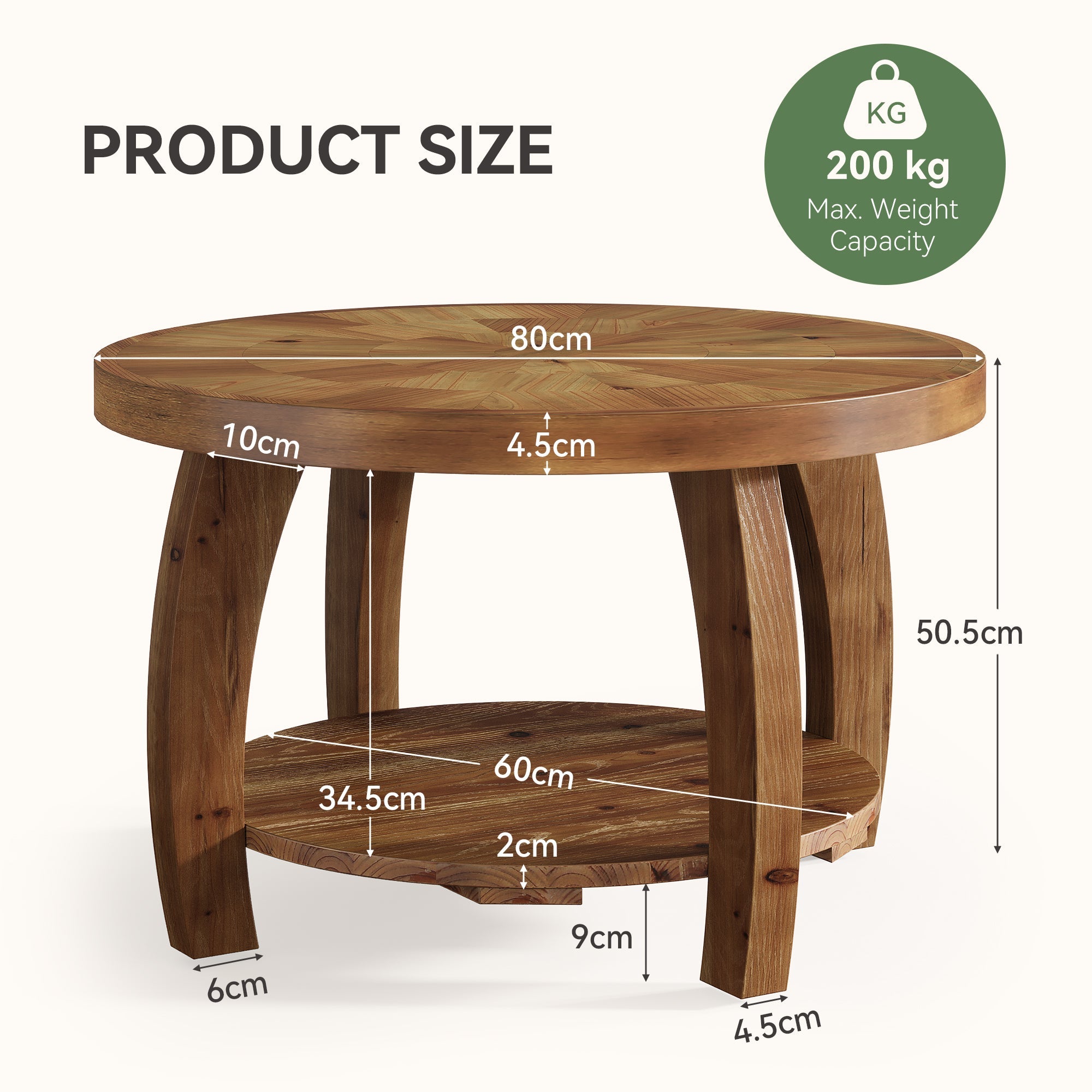 Tribesigns 80 cm ronde houten salontafel, 2-laags bijzettafeltje met mozaïekpatroon en onderste opbergplank