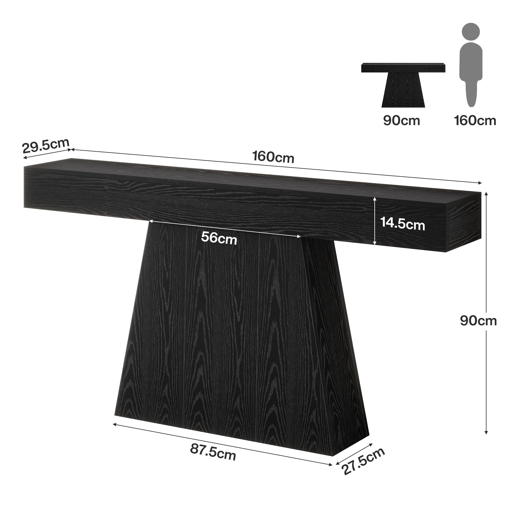 Tribesigns 160 cm Trapezium Consoletafel, Smalle Banktafel voor Hal