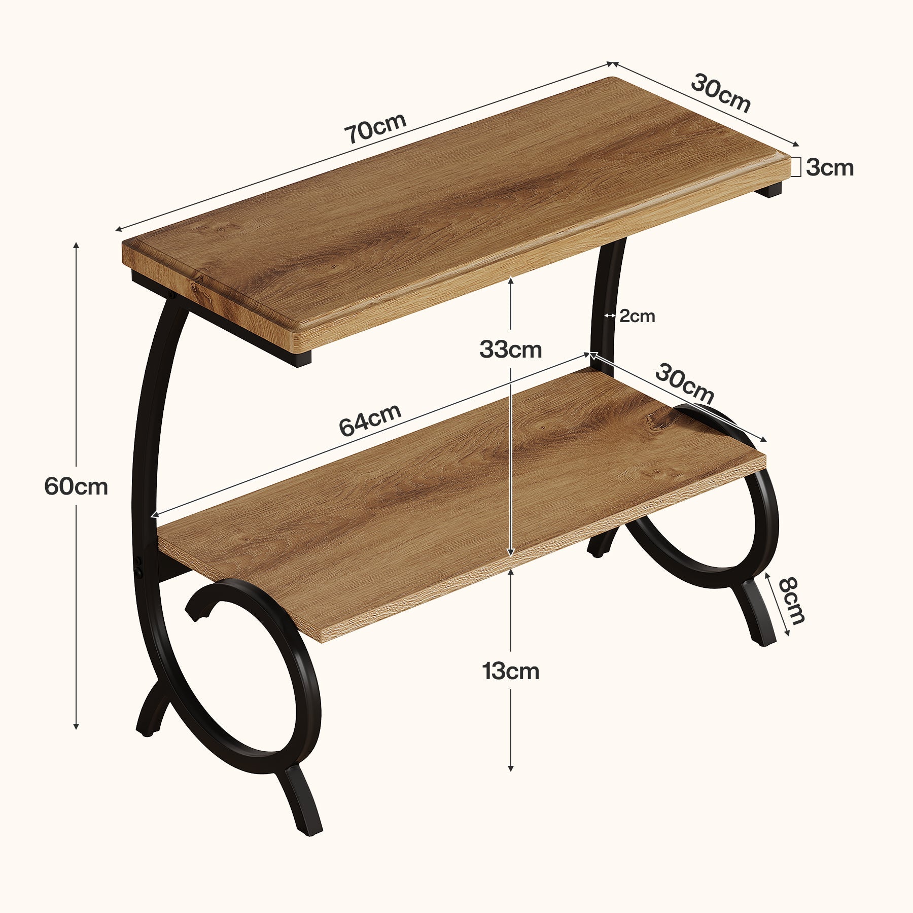 Tribesigns smalle bijzettafel met opbergplank, nachtkastje met 2 niveaus en J-vormig metalen frame