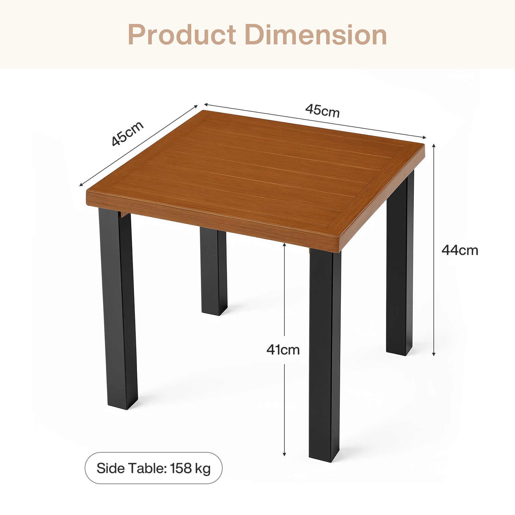 45 cm Buiten Bijzettafel in Houtlook, Weerbestendige Balkontafel voor Tuin Terras Woonruimte