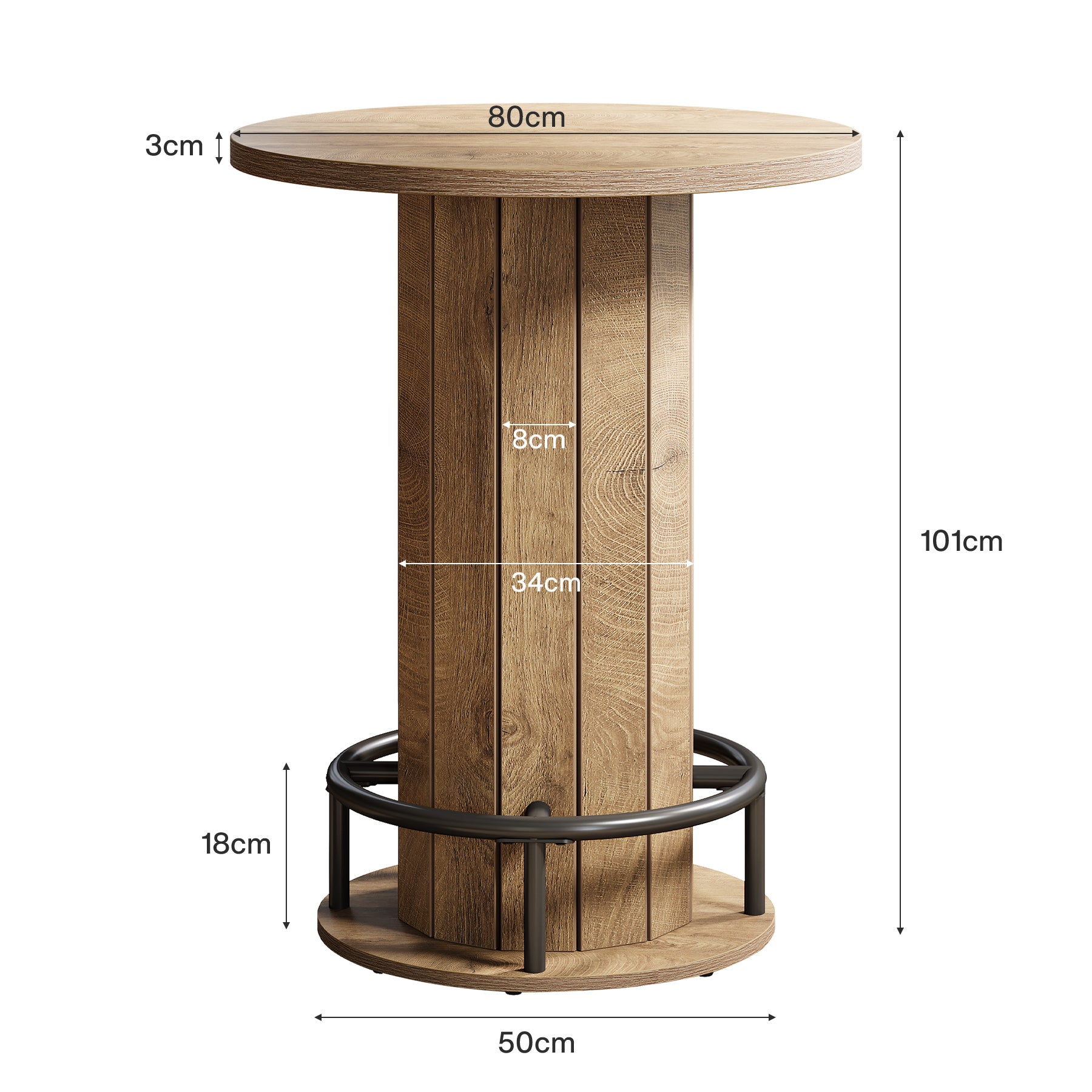 80 cm Tribesigns Eettafel met Houten Lattenvoet en Voetsteun