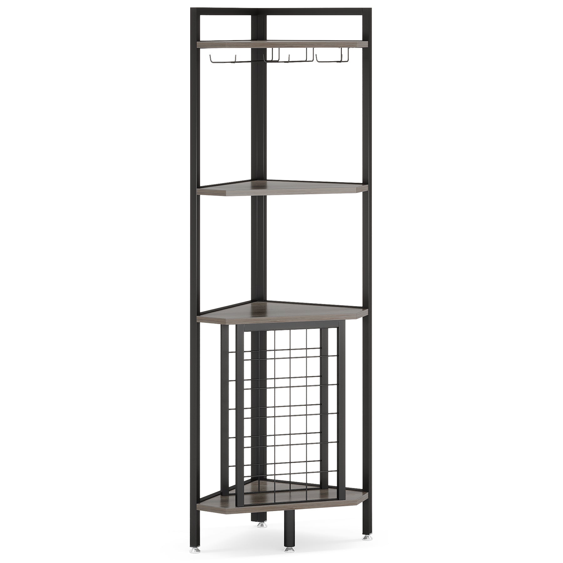 60 cm Hoekwijnrek, Industrieel Vloermeubel met Vier Planken en Glasopberging